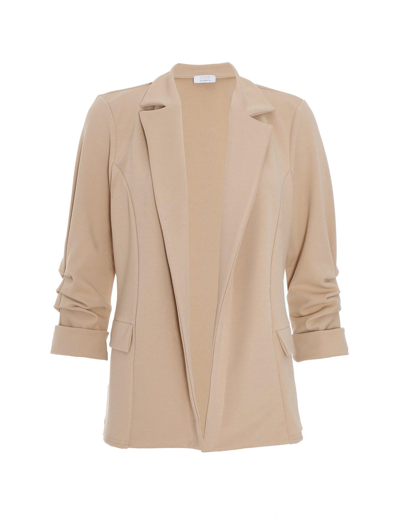 Image 4 of 6 of Quiz Petite Stone Ruched Sleeve Blazer