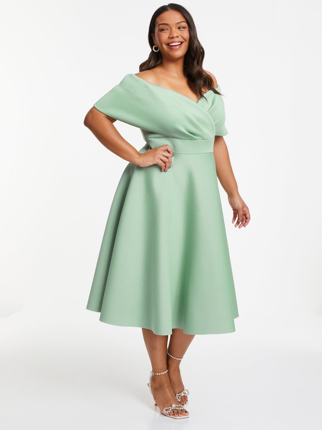 Quiz Curve Sage Midi Skater Dress | Very.co.uk