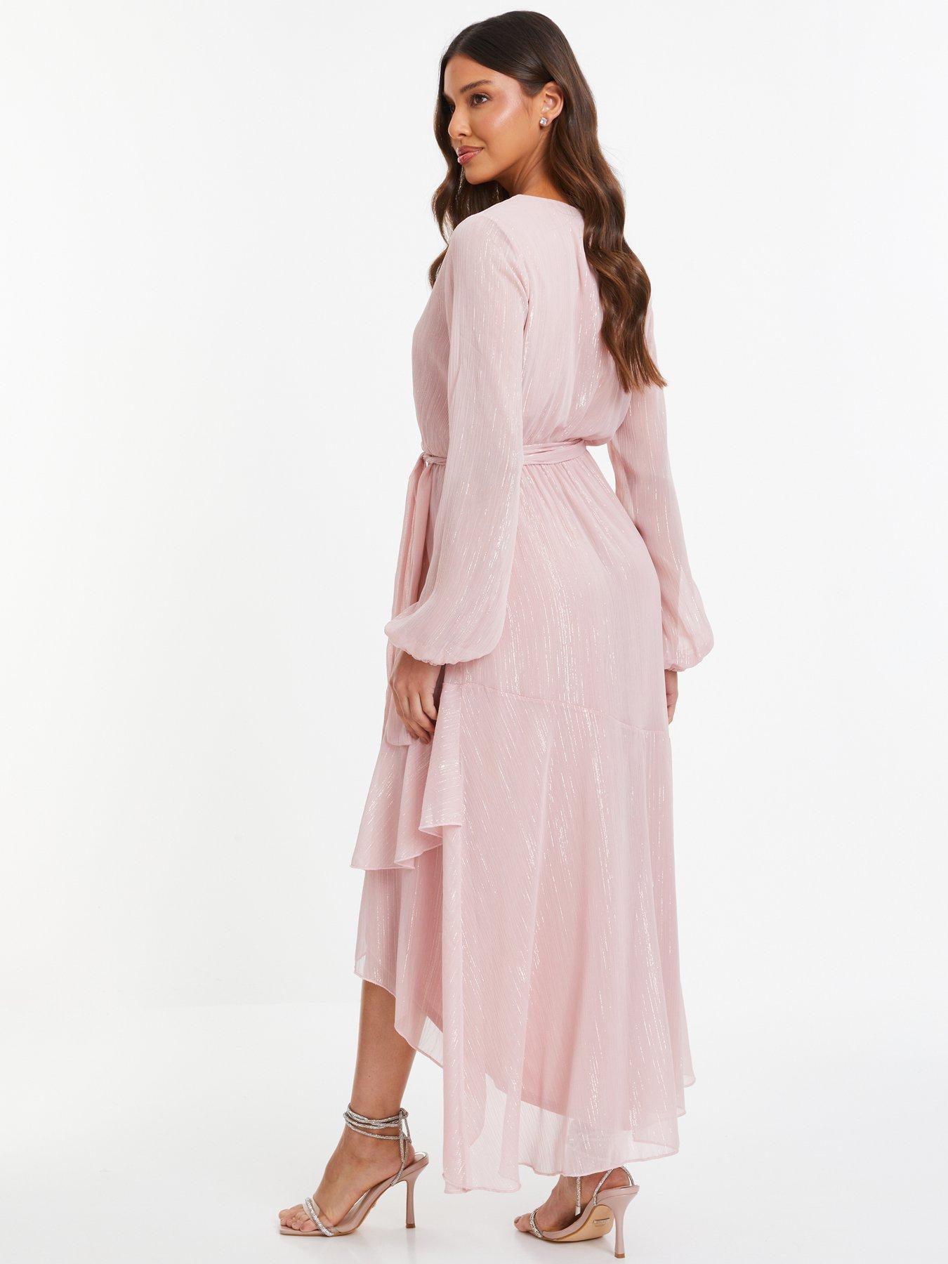 Women Pink Chiffon Wrap Dress main image 1