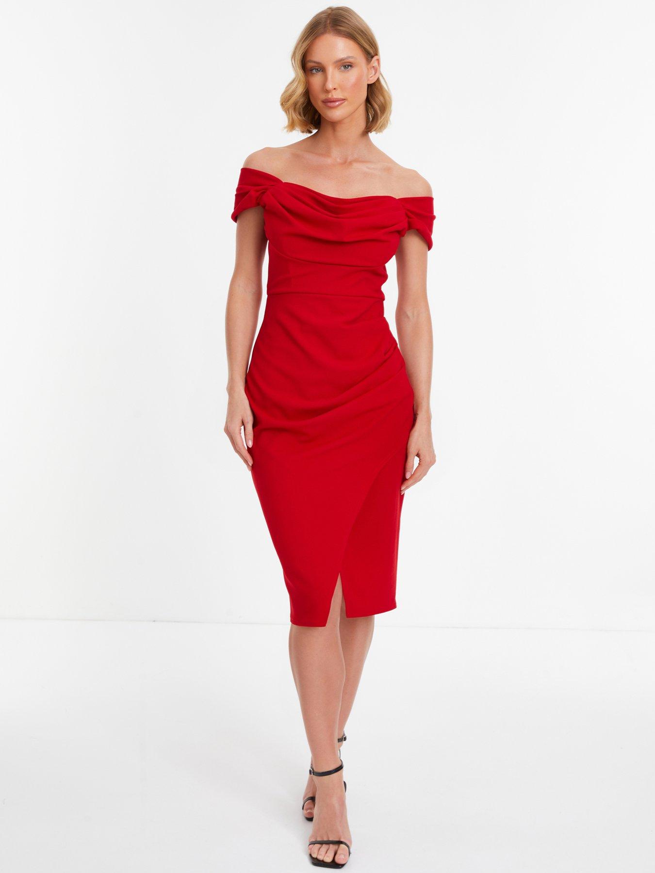 Quiz Red Bardot Midi Wrap Dress Very