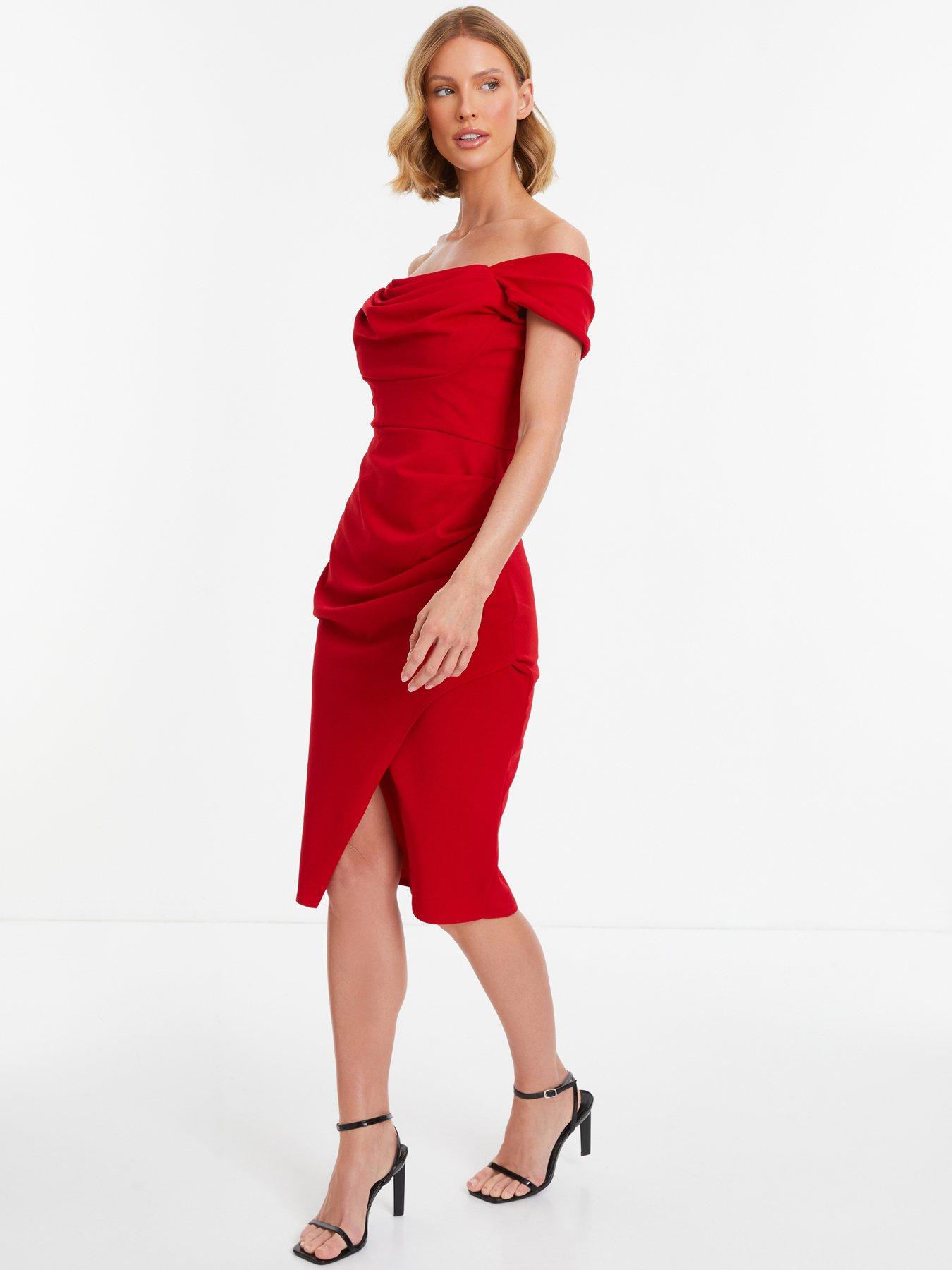 Quiz Red Bardot Midi Wrap Dress | Very.co.uk