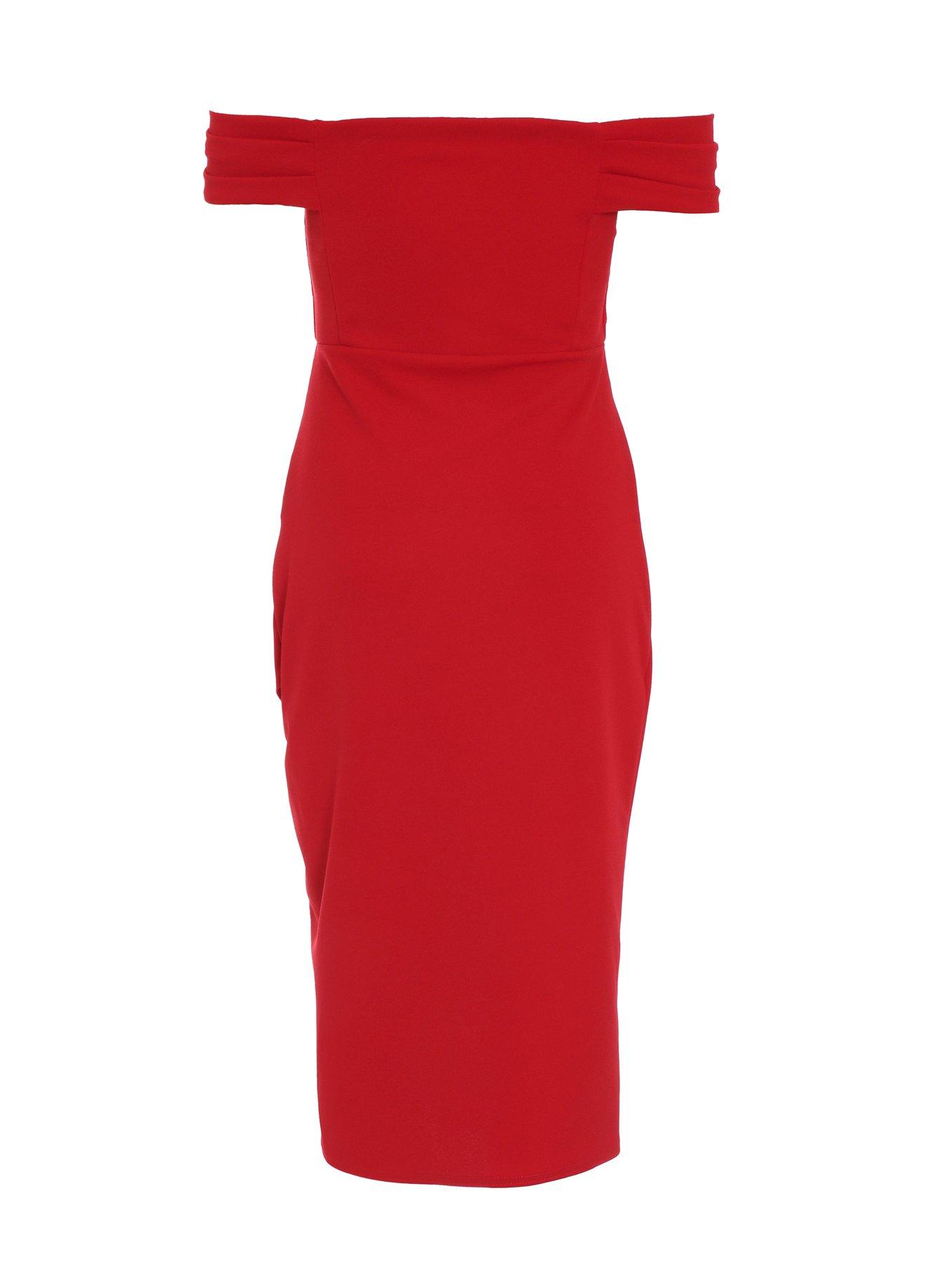 Quiz Red Bardot Midi Wrap Dress | Very.co.uk