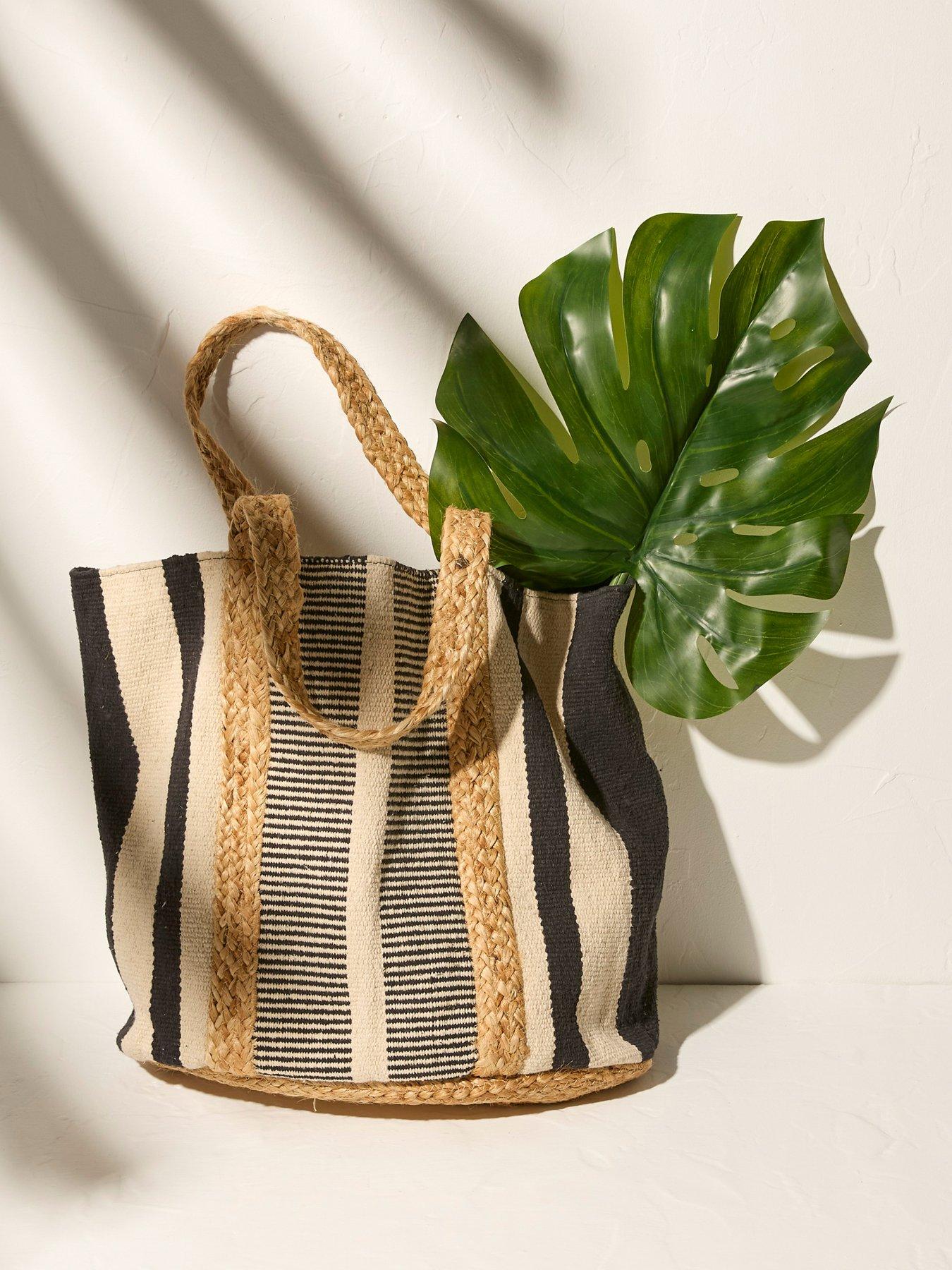 FatFace Naomi Stripe Woven Beach Bag Beige Very