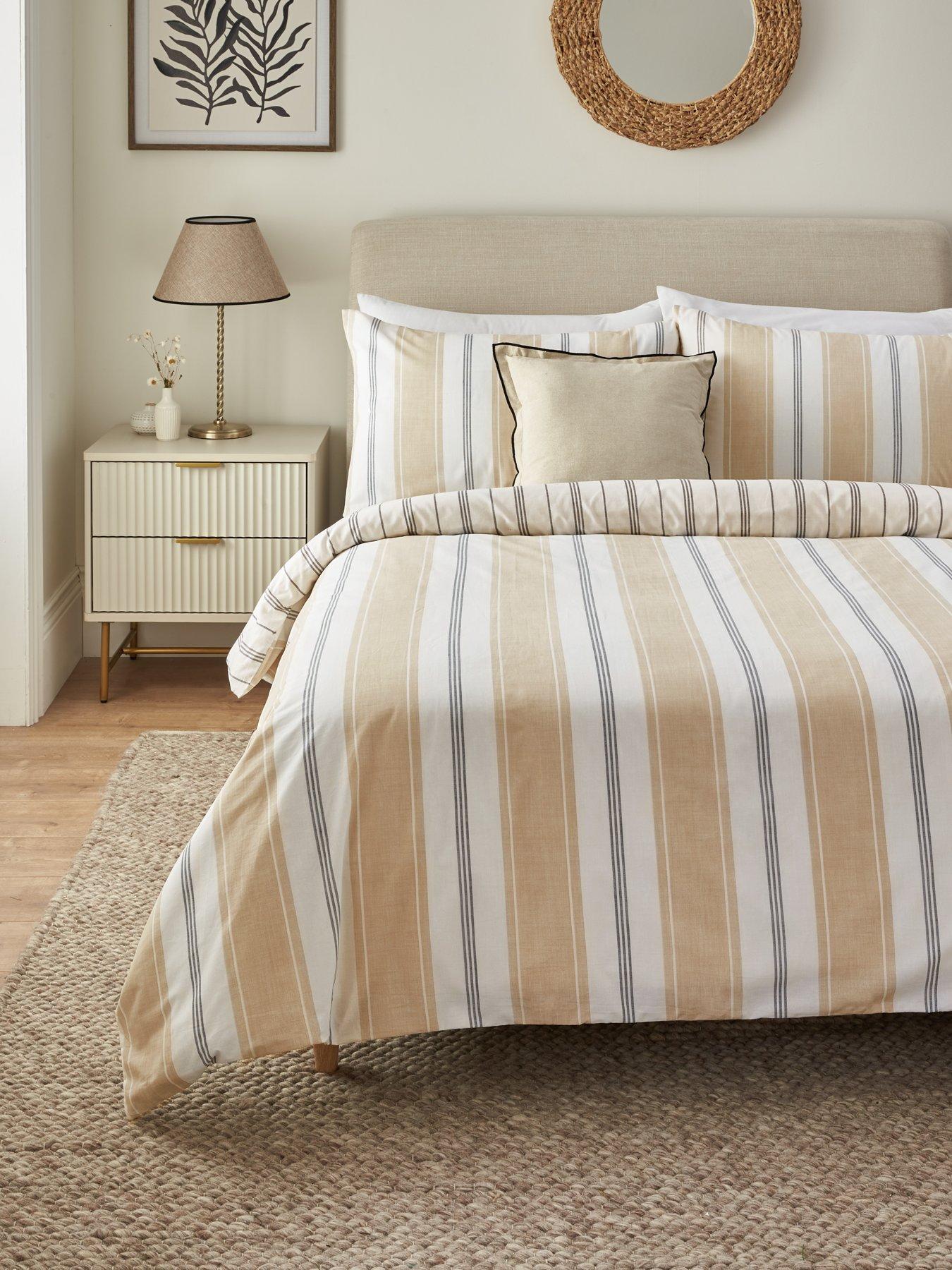 Product photograph of Everyday Heritage Stripe Duvet Cover Set - Natural from very.co.uk