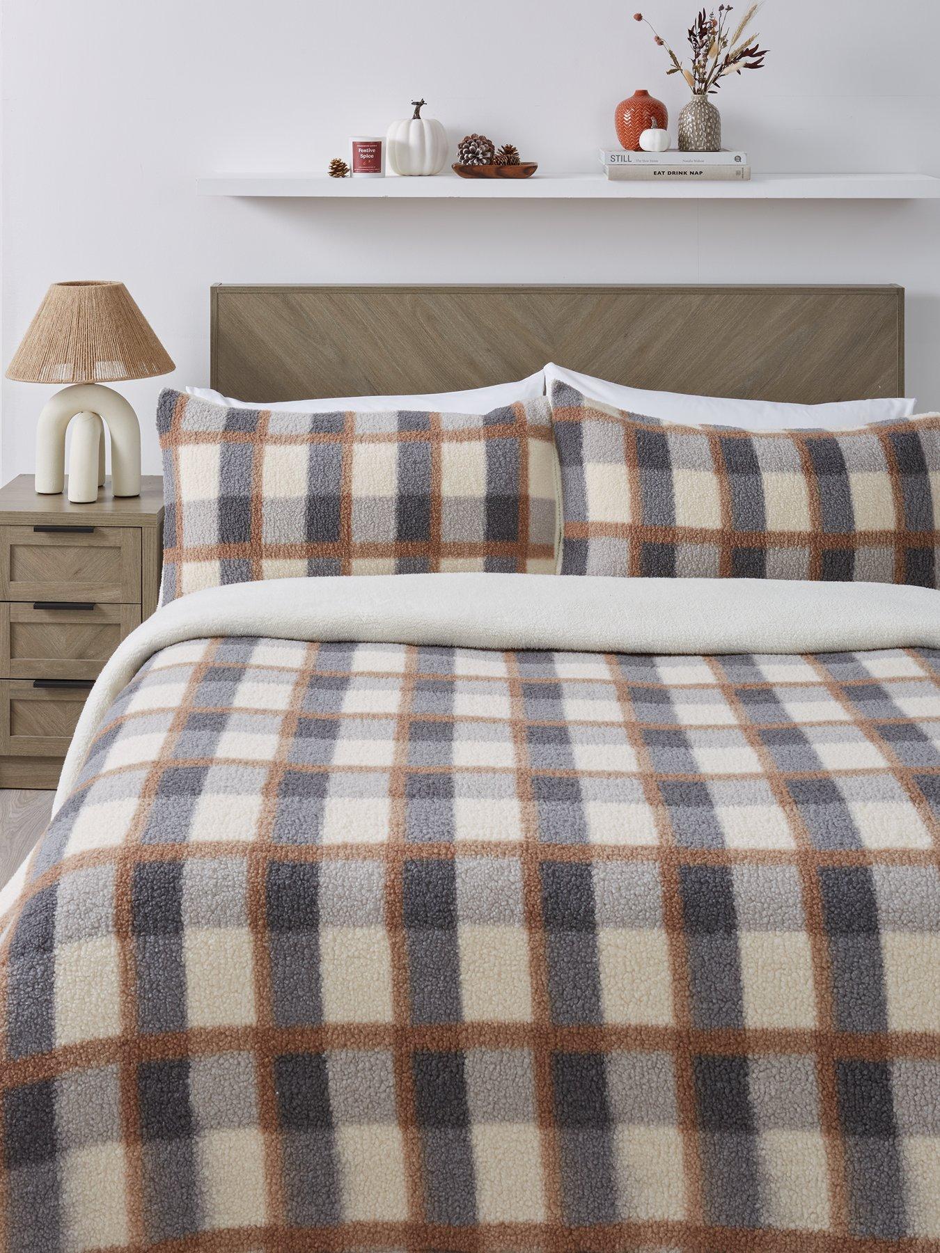 Product photograph of Very Home Boucle Check Fleece Duvet Cover Set from very.co.uk