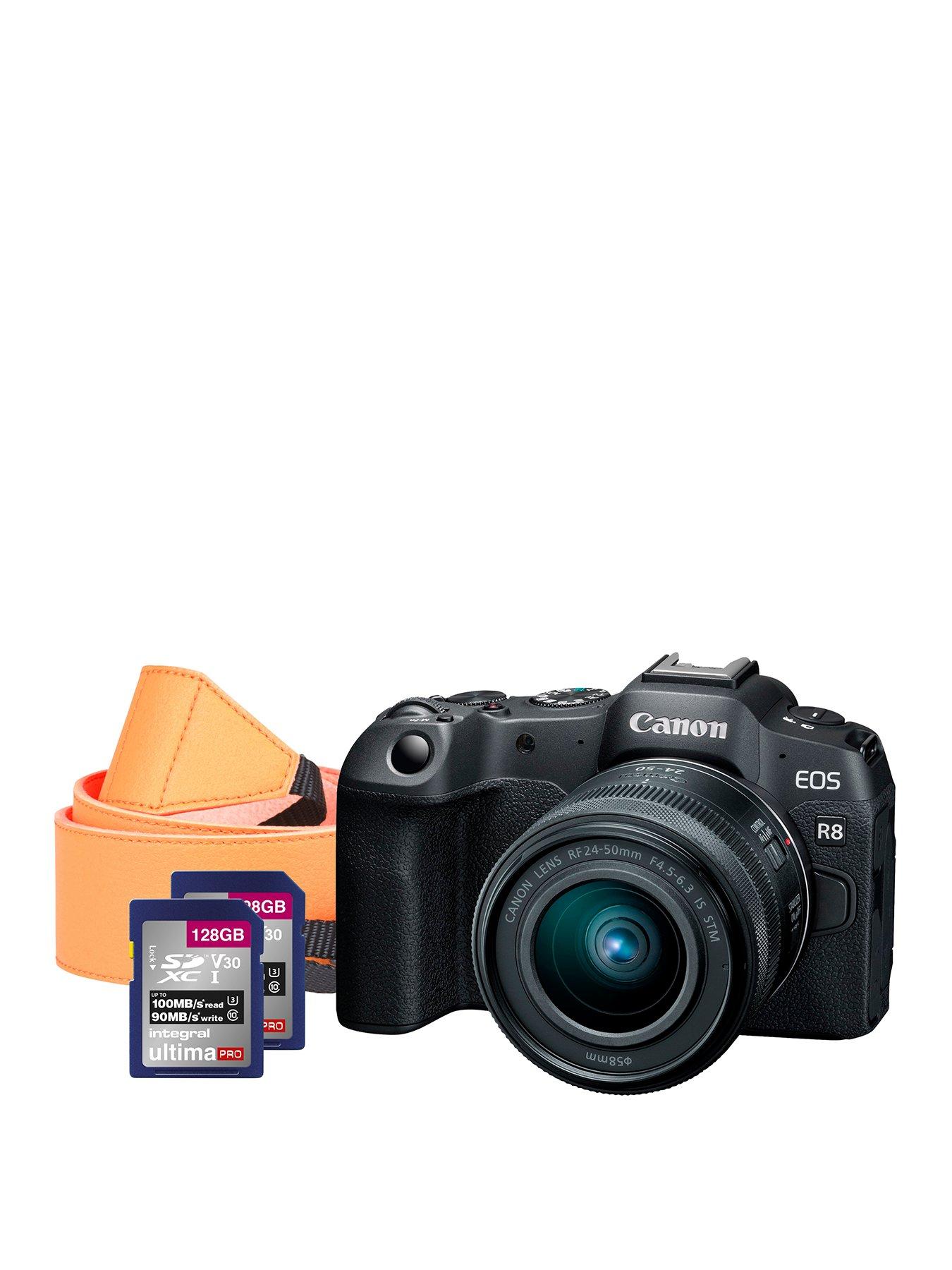 undefined EOS R8 Full Frame Mirrorless Camera with RF 24-50mm F4.5-6.3 IS STM Lens, 2x 128GB SD Cards  &  Neck Strap