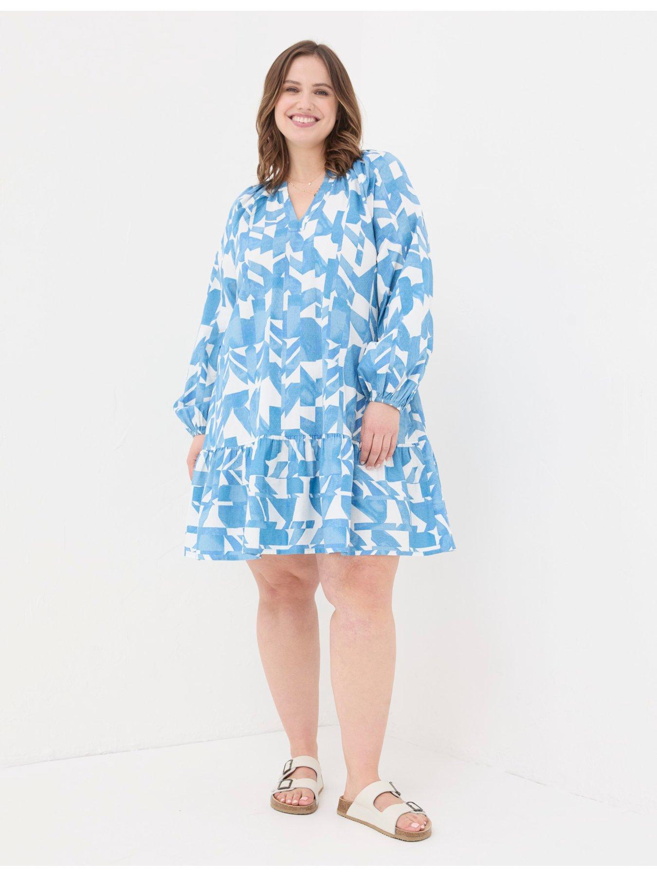 Amy Med Geo Smock Dress Blue