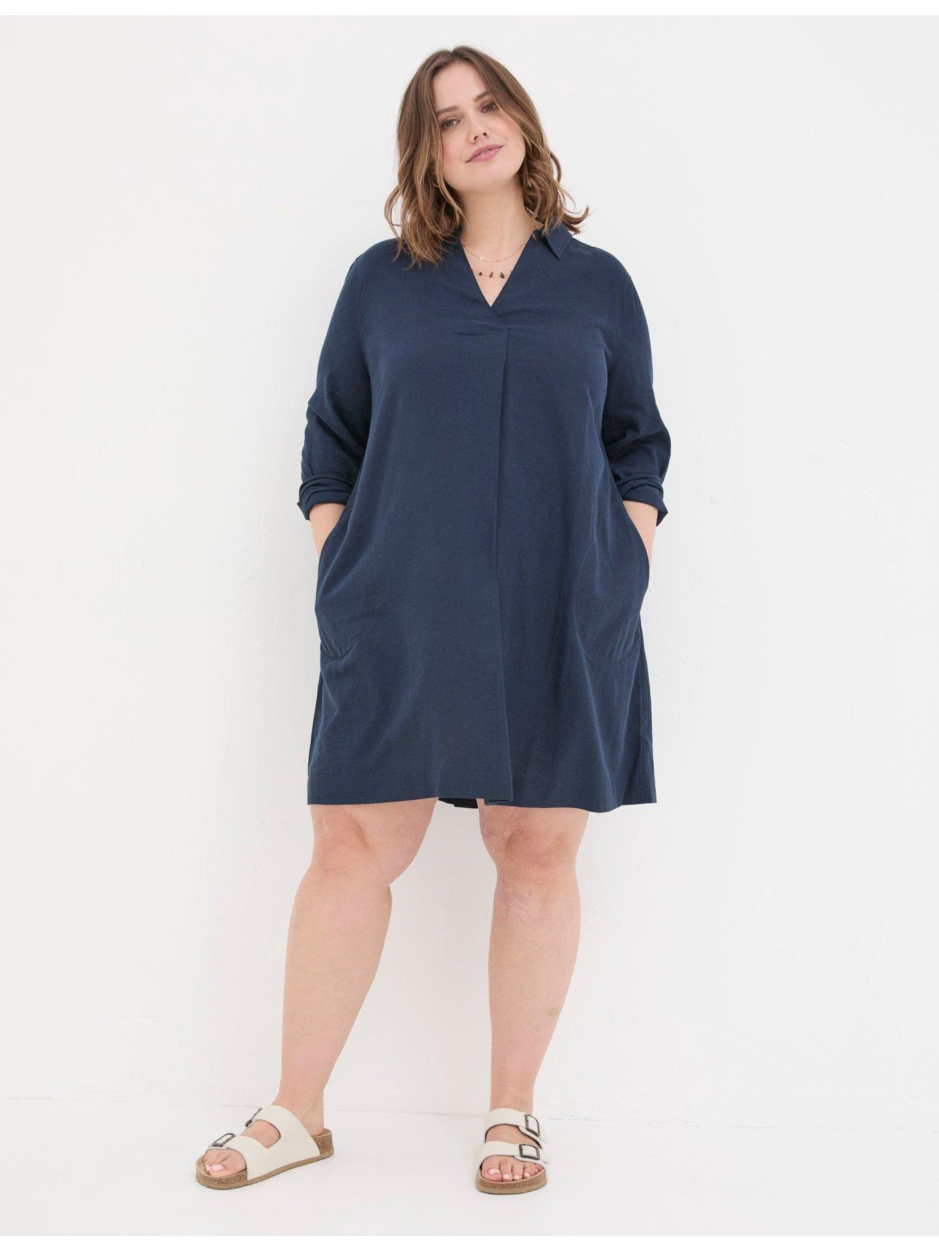 FatFace Mina Linen Blend Tunic Dress Navy Very