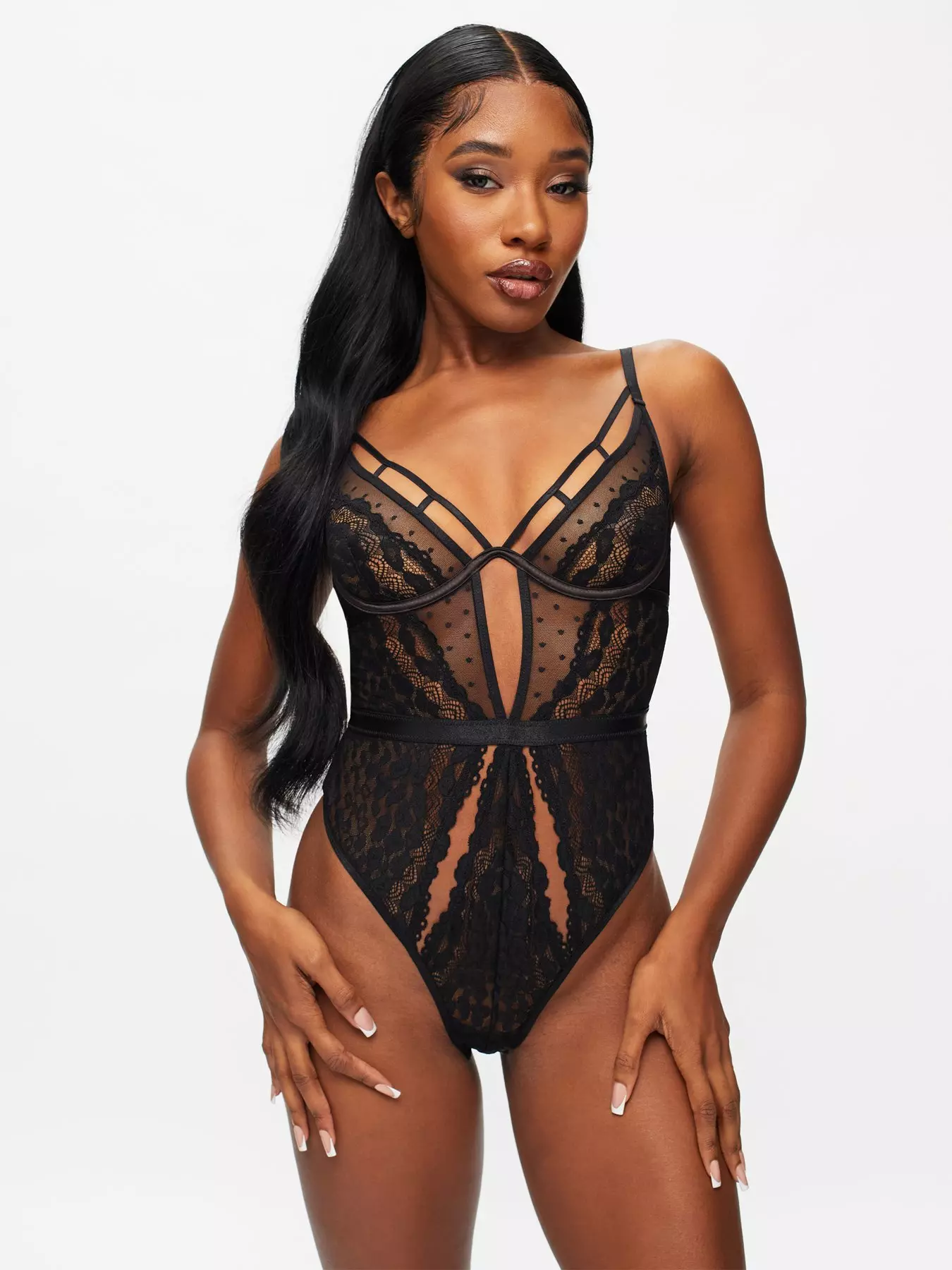Plus Size Lingerie for Women - Sexy Strappy Harness Top Eyelash Lace  Bodysuit Naughty Bottom Mesh Teddy Outfit
