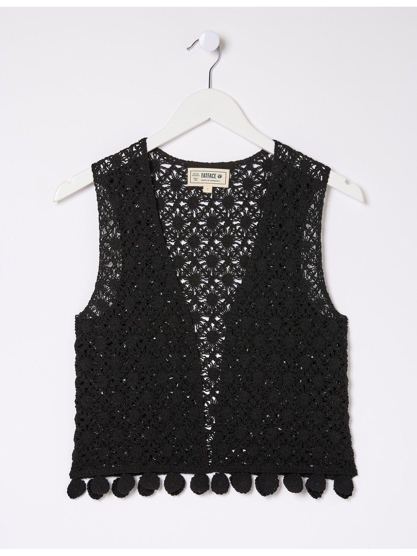 Coin Trim Crochet Waistcoat Black
