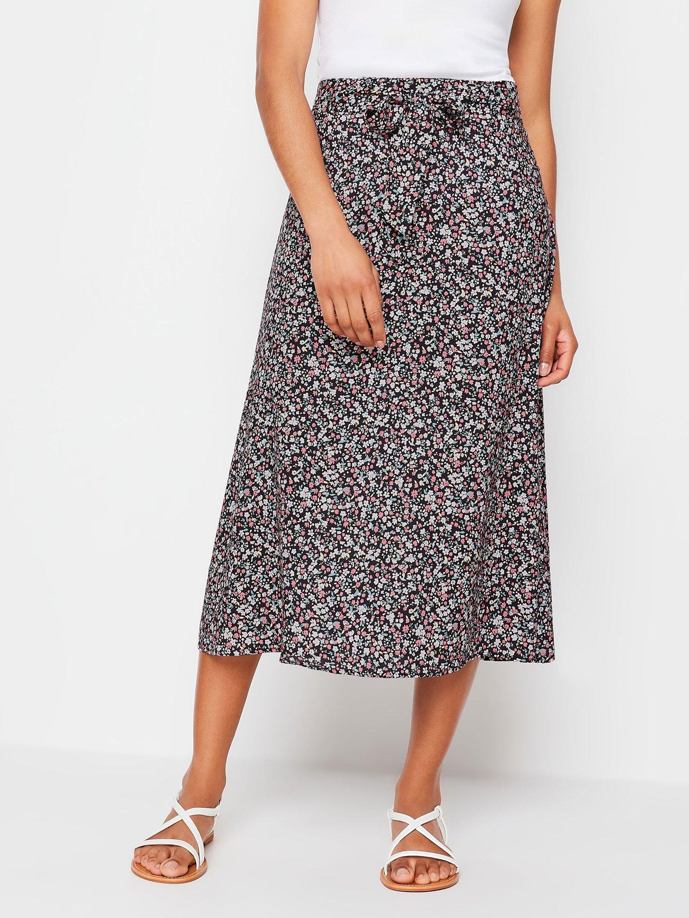 M&Co Black Mixed Ditsy Belted Midi Skirt | Very.co.uk