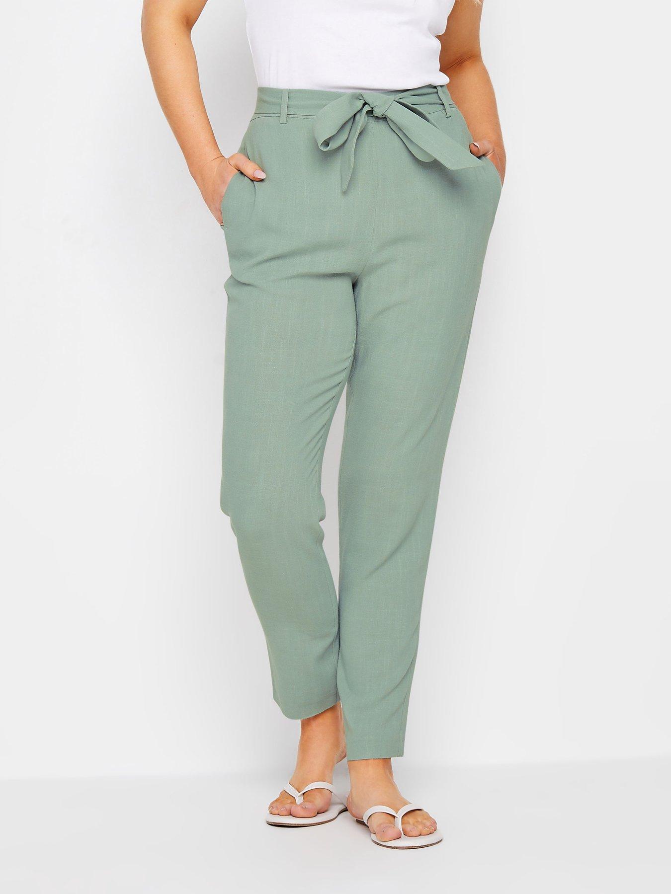 M&Co Green Tie Waist Sand Linen Trousers Very
