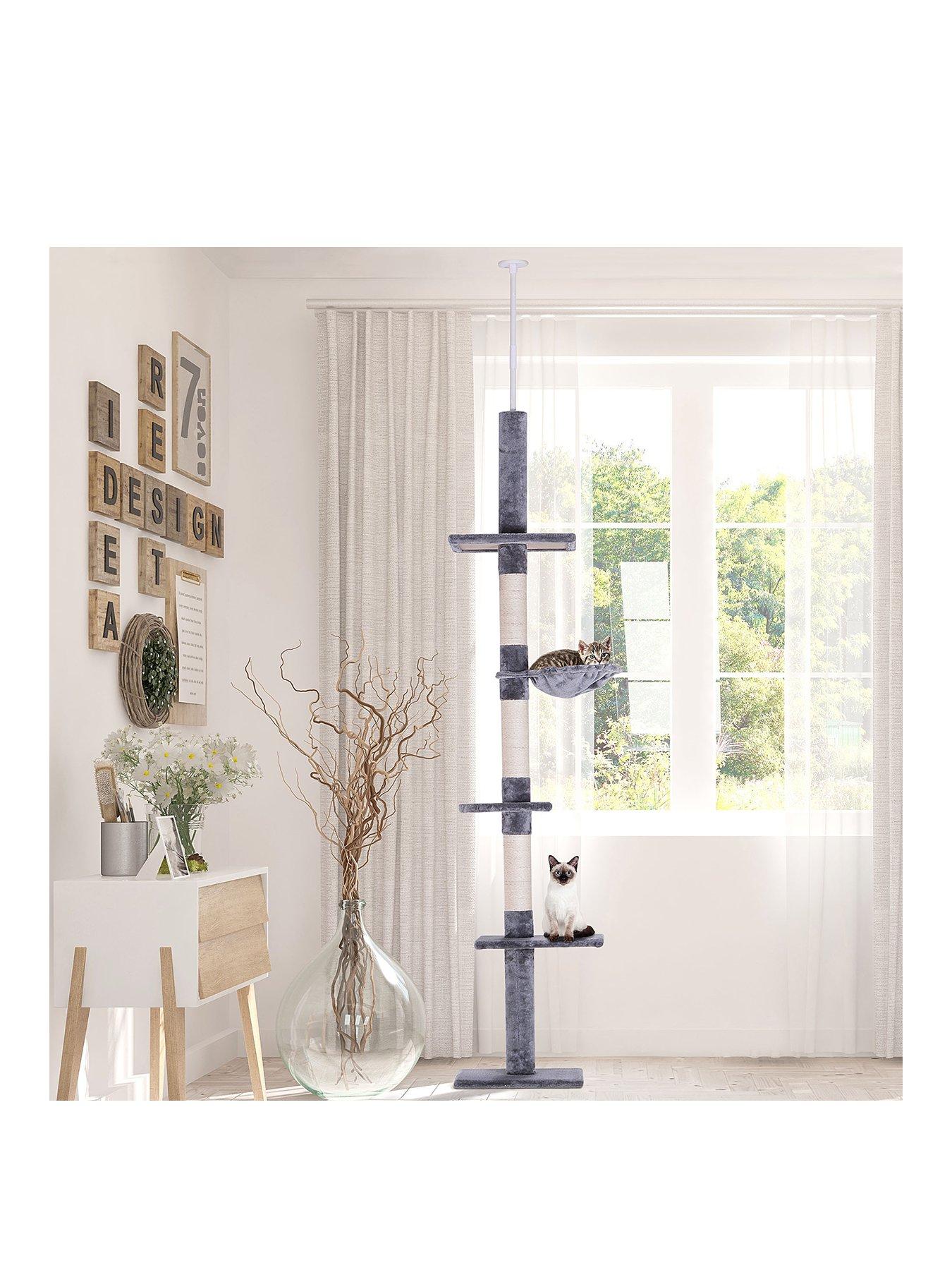 undefined Floor to Ceiling Cat Tree 5-Tier Kitty Tower Scratching Post Adjustable Height 230-260 cm- Grey