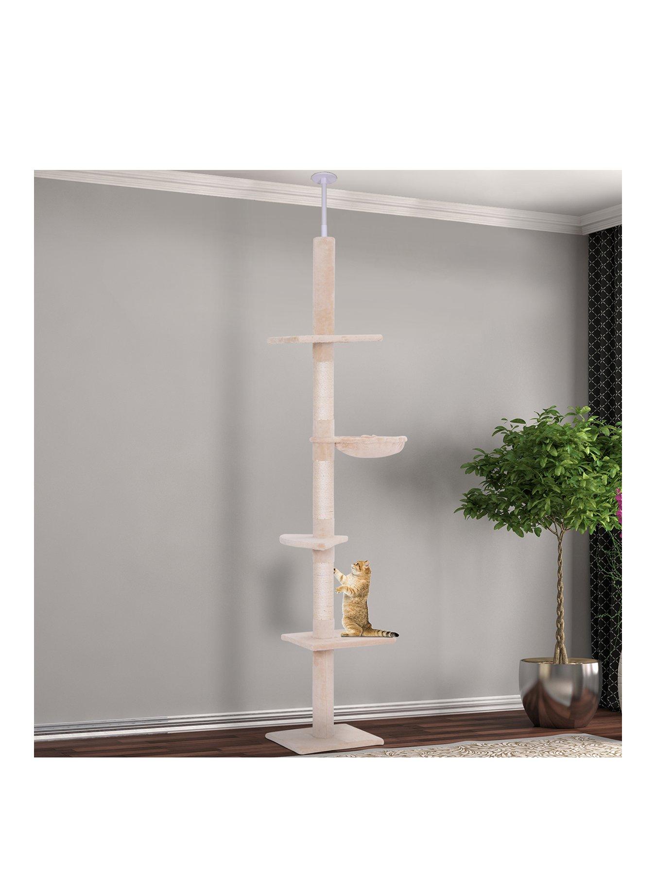 undefined Floor to Ceiling Cat Tree 5-Tier Kitty Tower Scratching Post Adjustable Height 230-260 cm- Natural