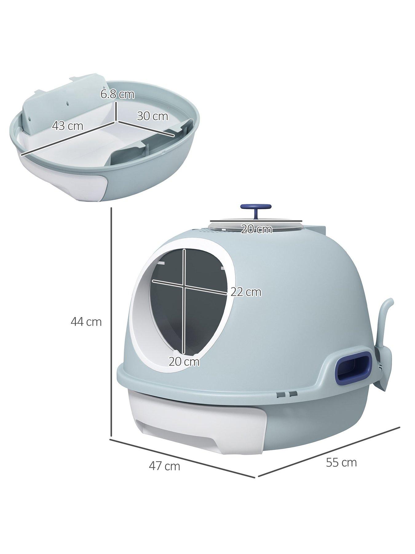 Image 3 of 6 of PawHut Cat Litter Box With Litter Scoop Enclosed Drawer & Skylight -Blue