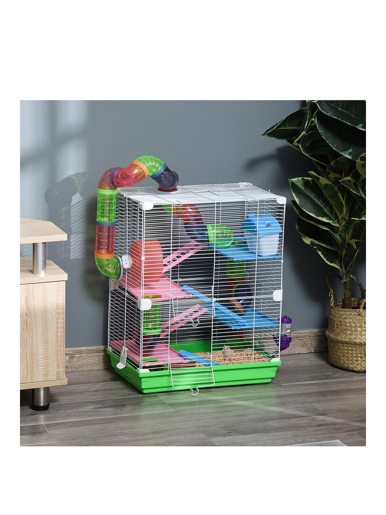 PawHut 5 Tier Hamster Cage Carrier Habitat Small Animal House with Exercise Wheels Tunnel Tube Water Bottle Dishes Very