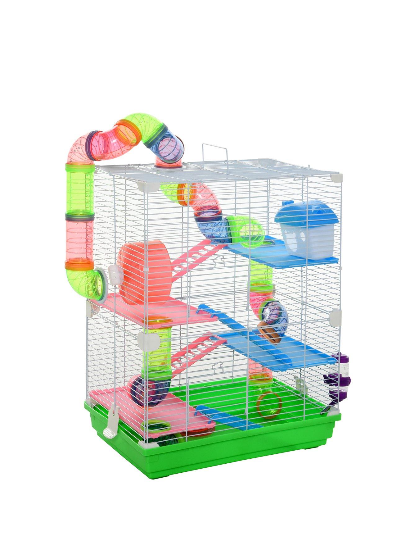 PawHut 5 Tier Hamster Cage Carrier Habitat Small Animal House with Exercise Wheels Tunnel Tube Water Bottle Dishes Very