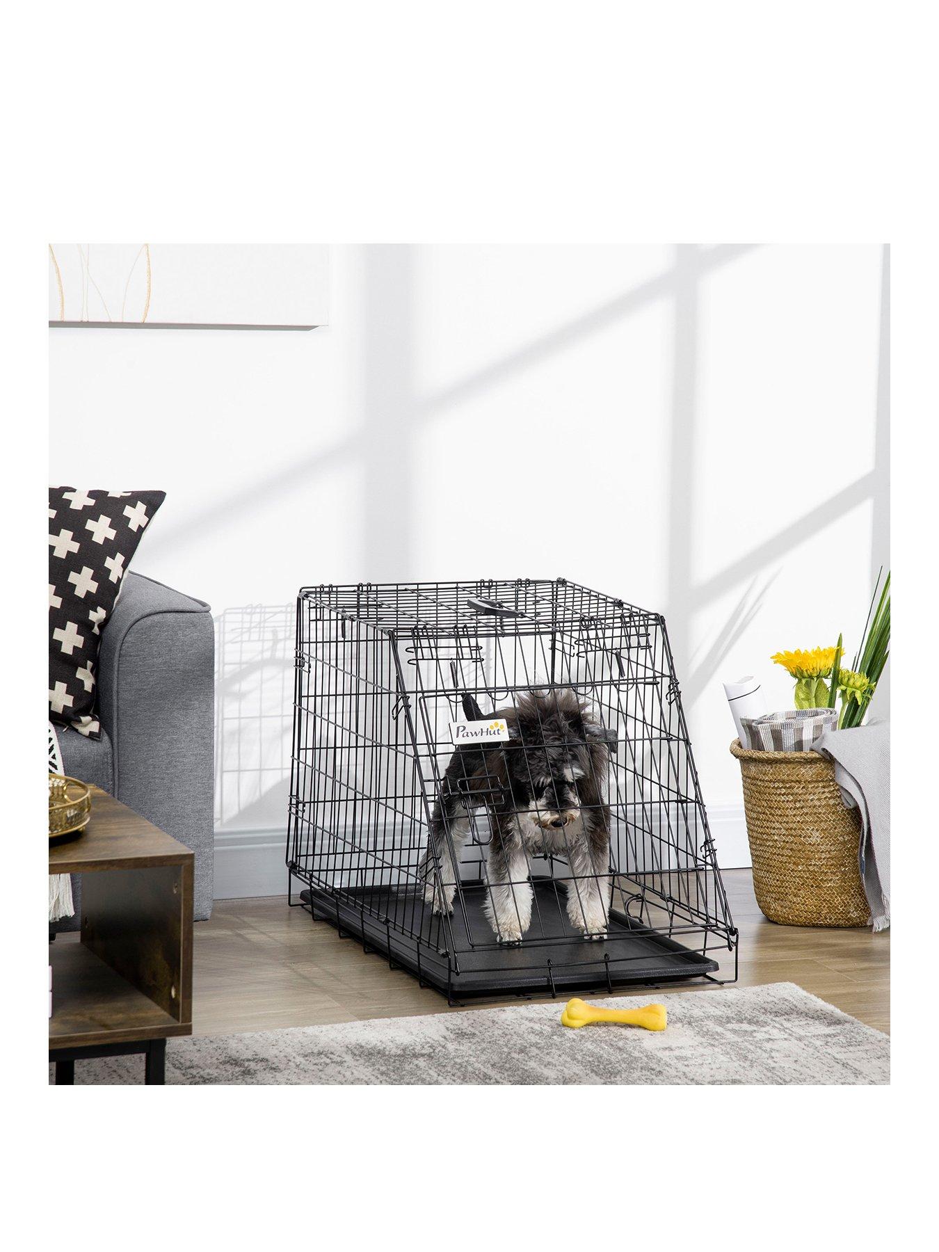 Pawhut Metal Dog Car Crate/Folding Pet Cage For Small Dog With Removable Tray 77 X 47 X 55Cm