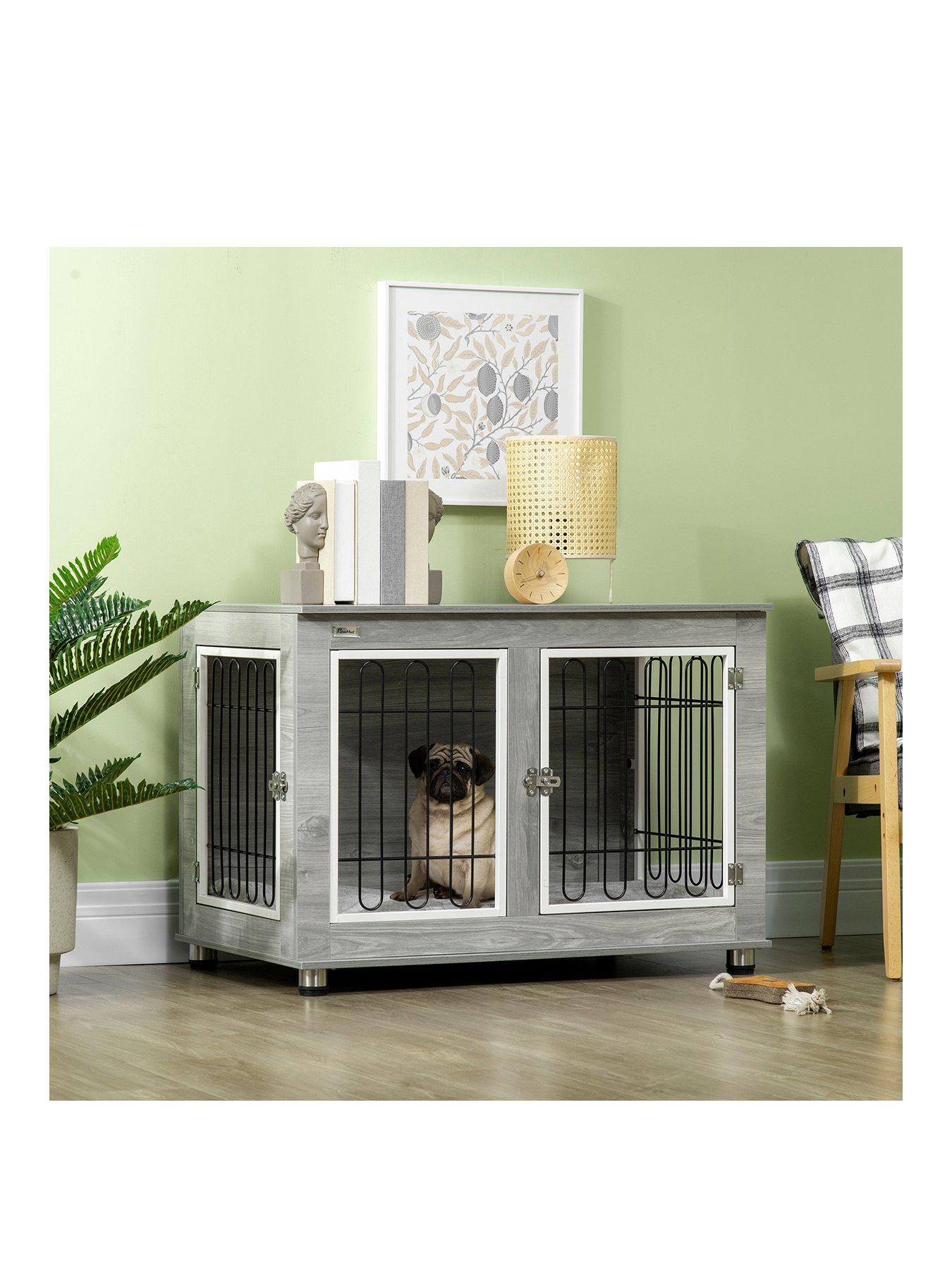 PawHut Dog Crate Furniture Side End Table with Soft Washable Cushion - Grey