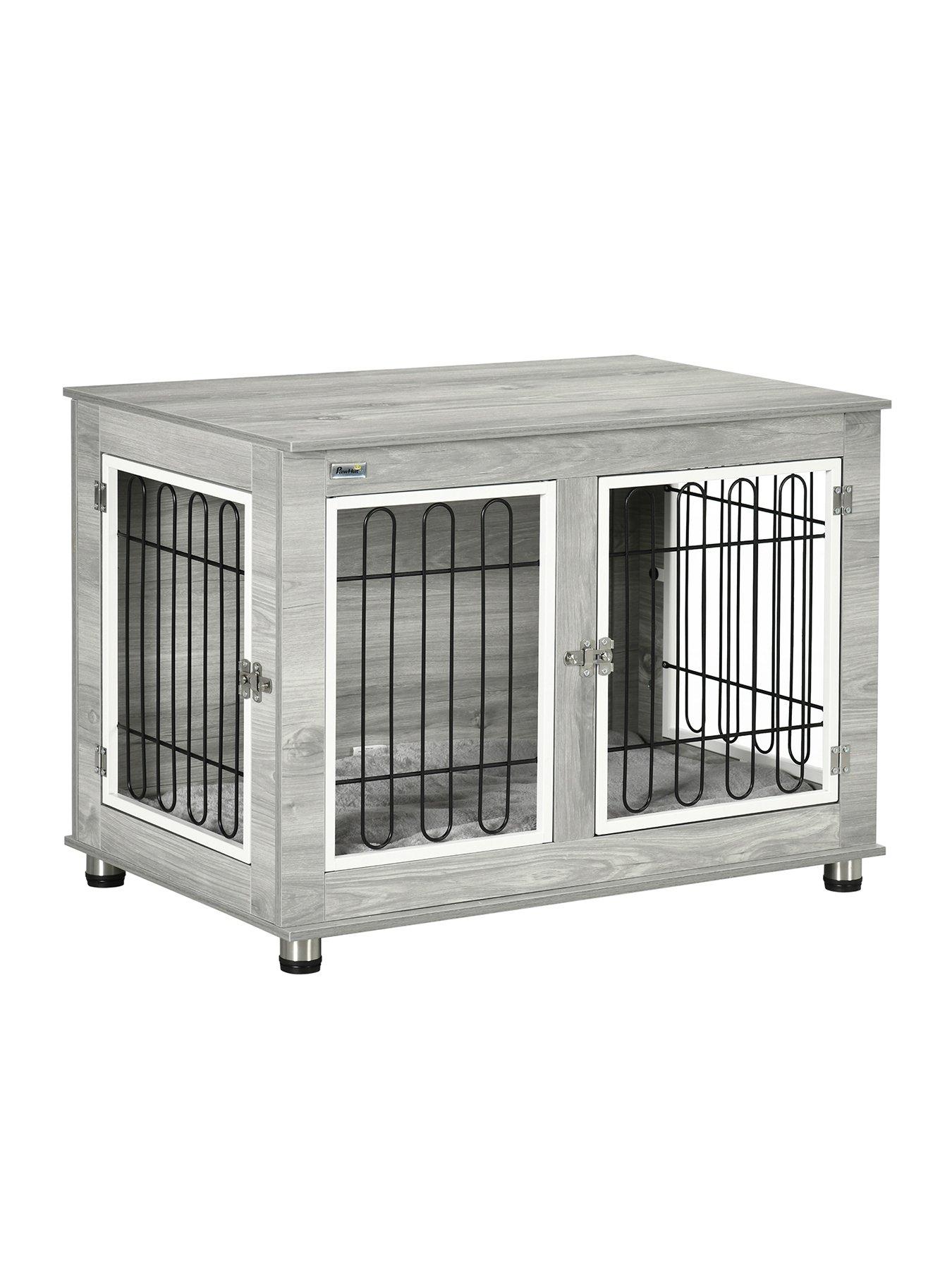 Image 2 of 6 of PawHut Dog Crate Furniture Side End Table with Soft Washable Cushion - Grey
