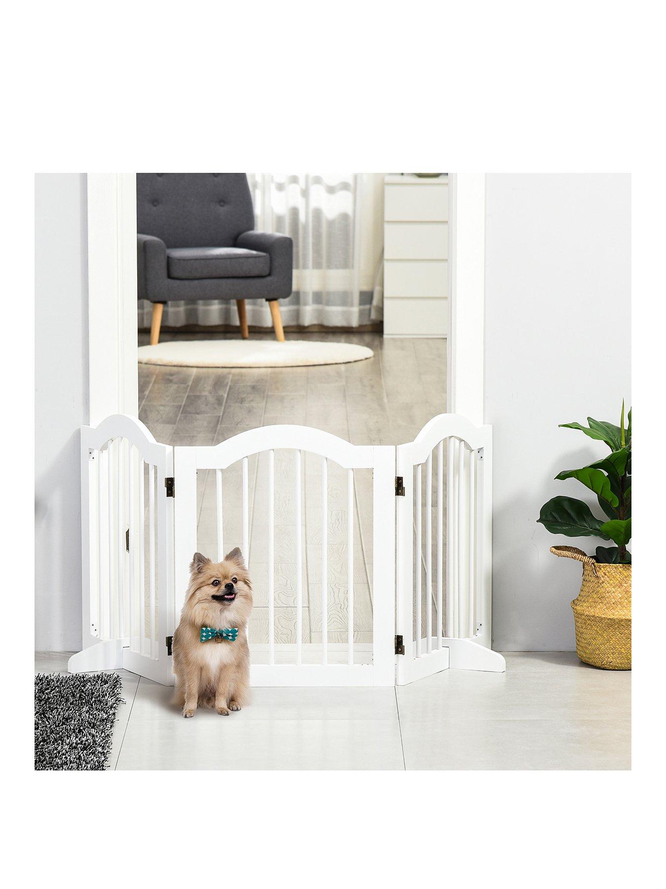 PawHut Freestanding Foldable Wooden Pet Gate  - White