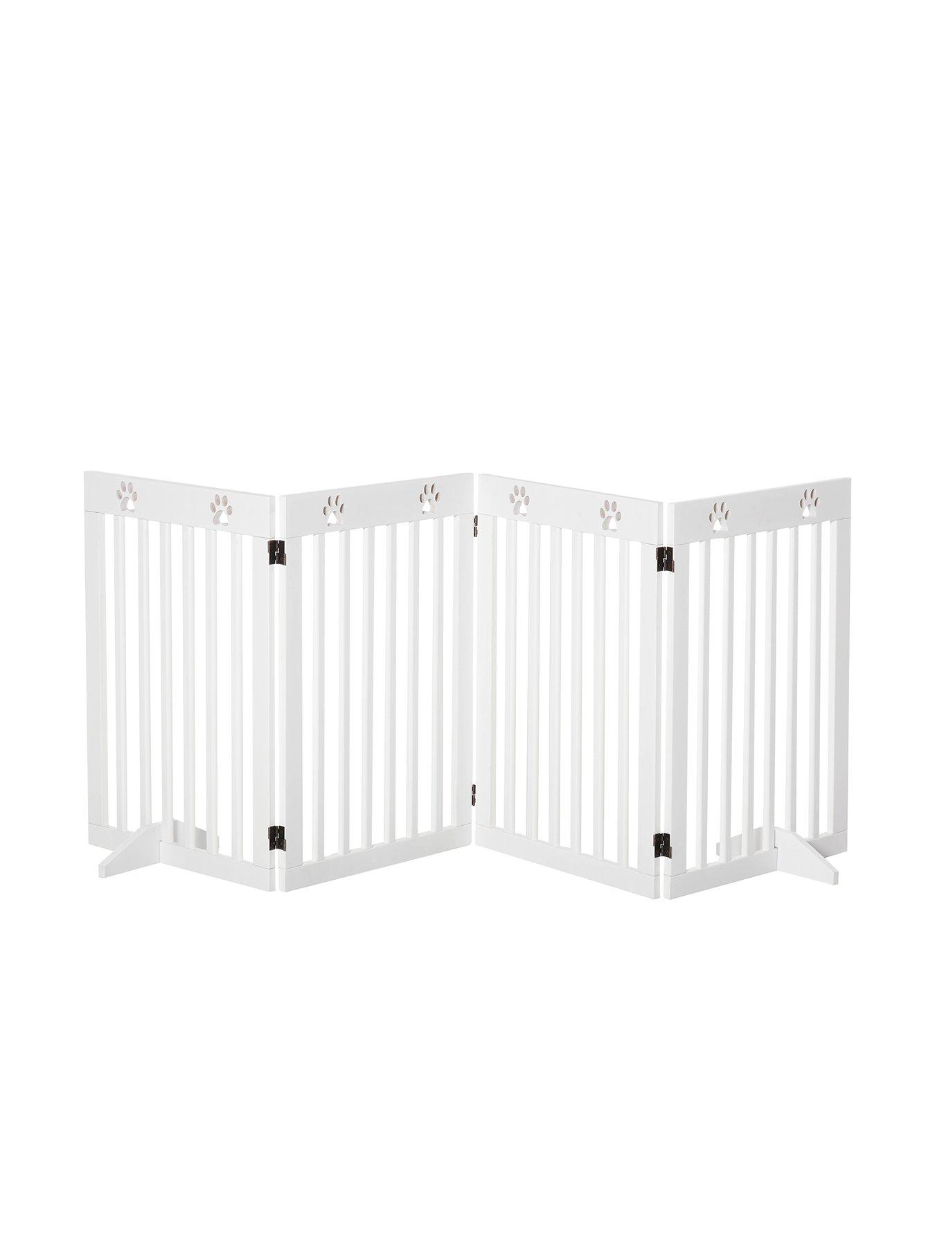 Image 2 of 6 of PawHut Freestanding Pet Gate 4 Panel Dog Barrier Folding Safety Fence with Support Feet -White