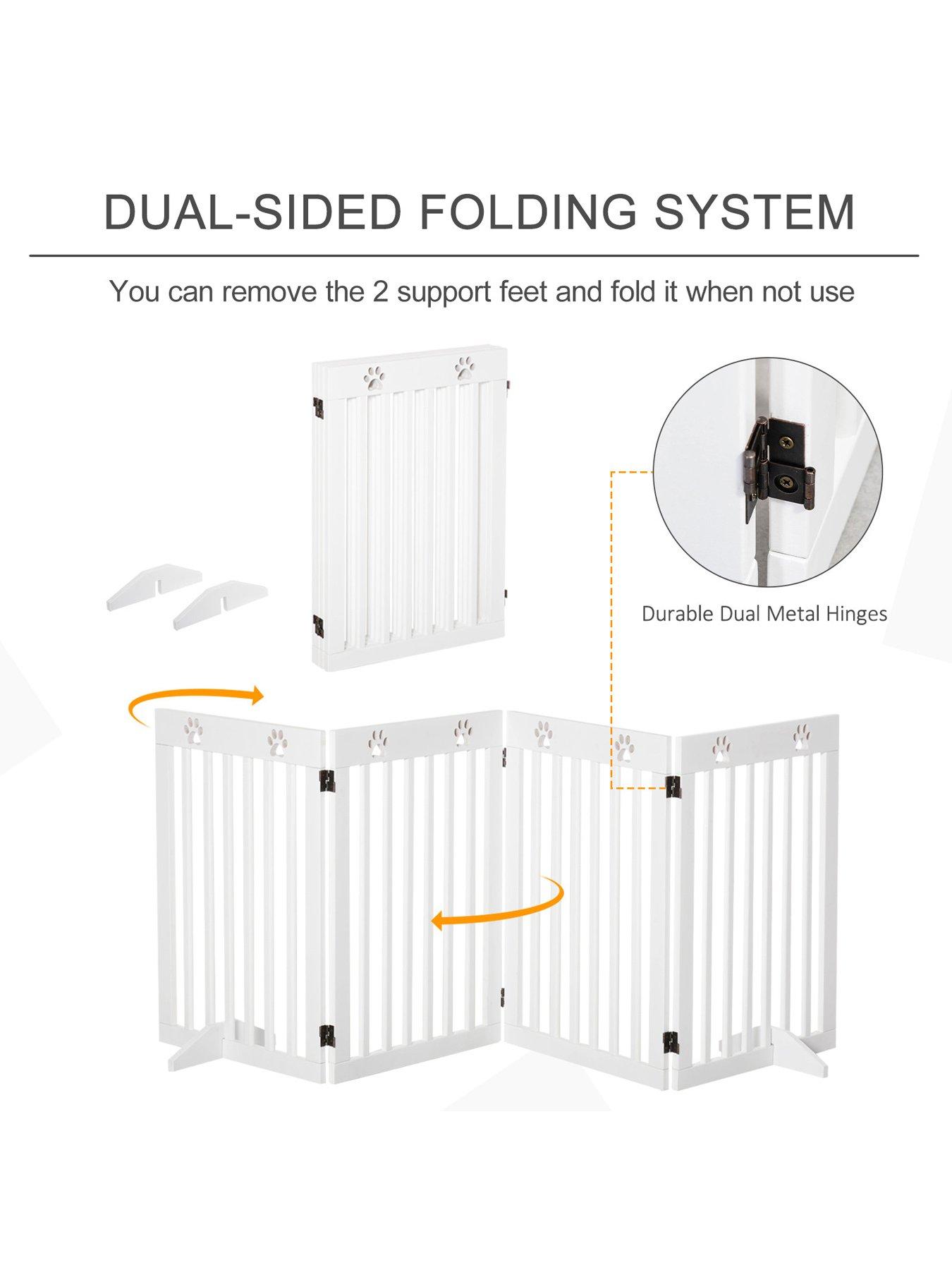 Image 4 of 6 of PawHut Freestanding Pet Gate 4 Panel Dog Barrier Folding Safety Fence with Support Feet -White