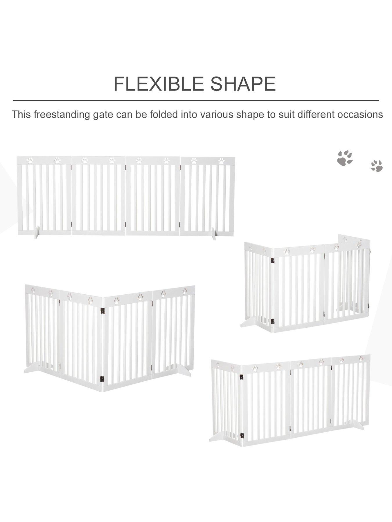 Image 6 of 6 of PawHut Freestanding Pet Gate 4 Panel Dog Barrier Folding Safety Fence with Support Feet -White