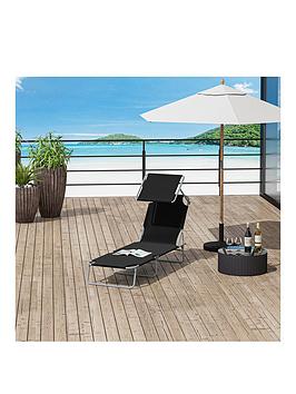 Product photograph of Outsunny Sun Lounger With Built-in Visor - Black from very.co.uk