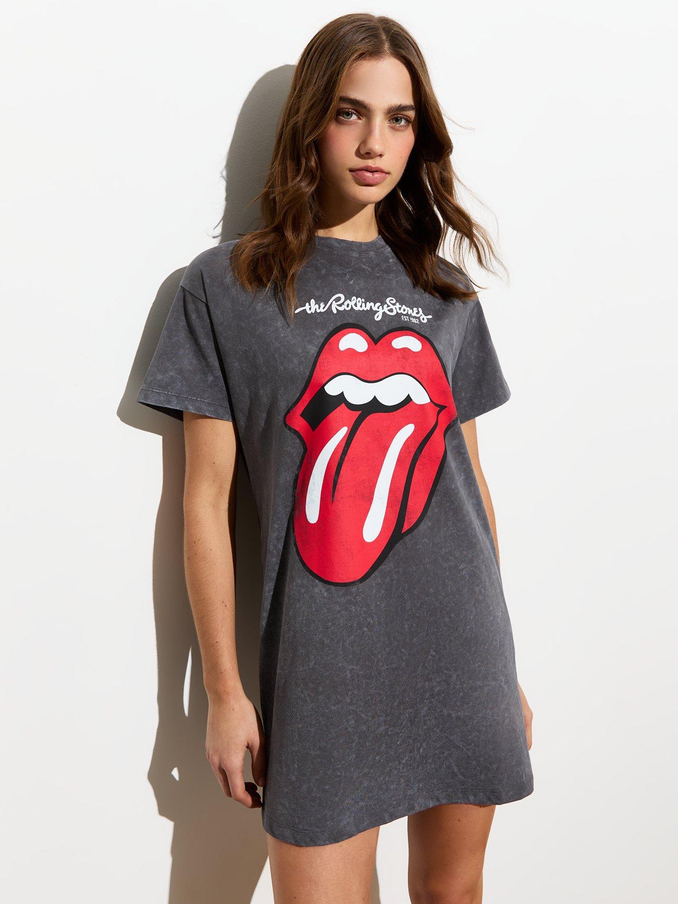 Grey Rolling Stones Acid Wash Mini T shirt Dress