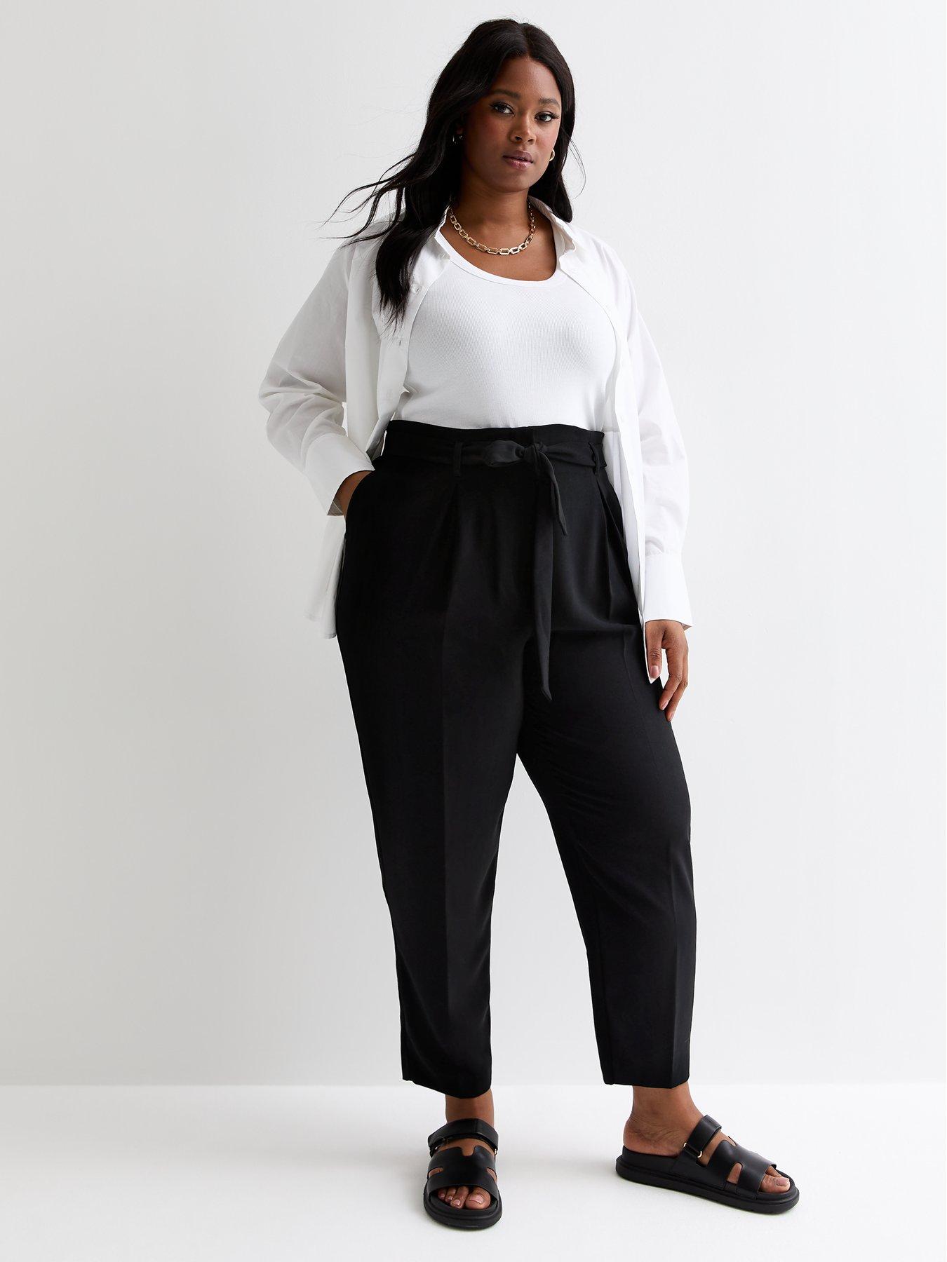 new look curves black tie front tapered trousers