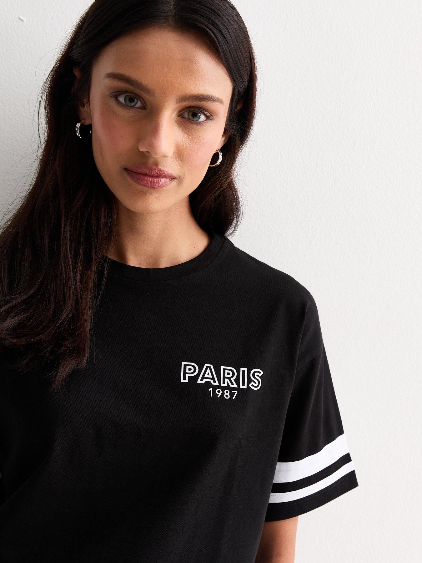 New Look Black Paris Motif Boxy Cotton T-shirt | Very.co.uk