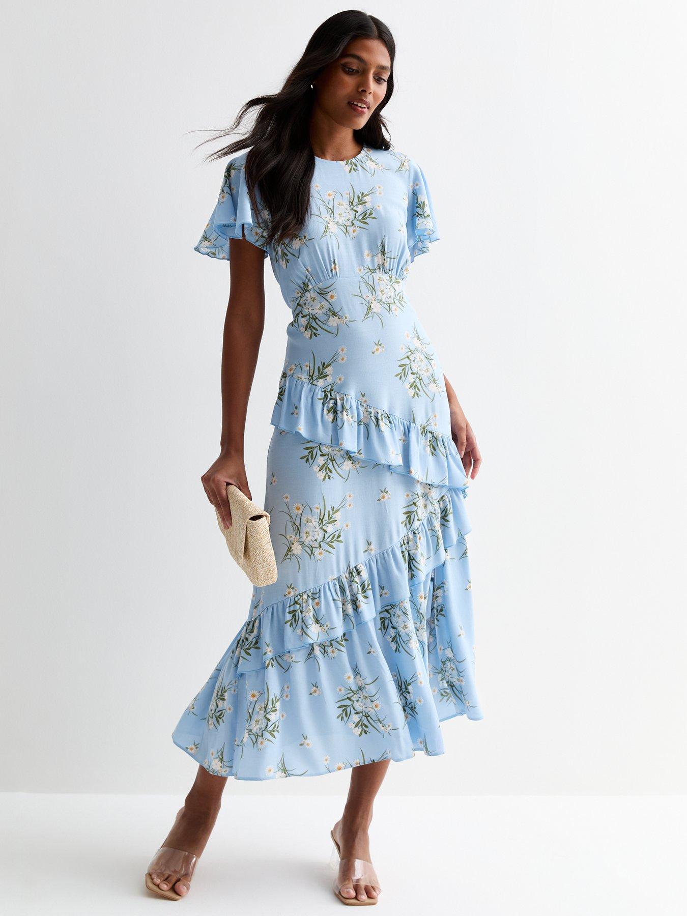 Blue ruffle midi dress hotsell