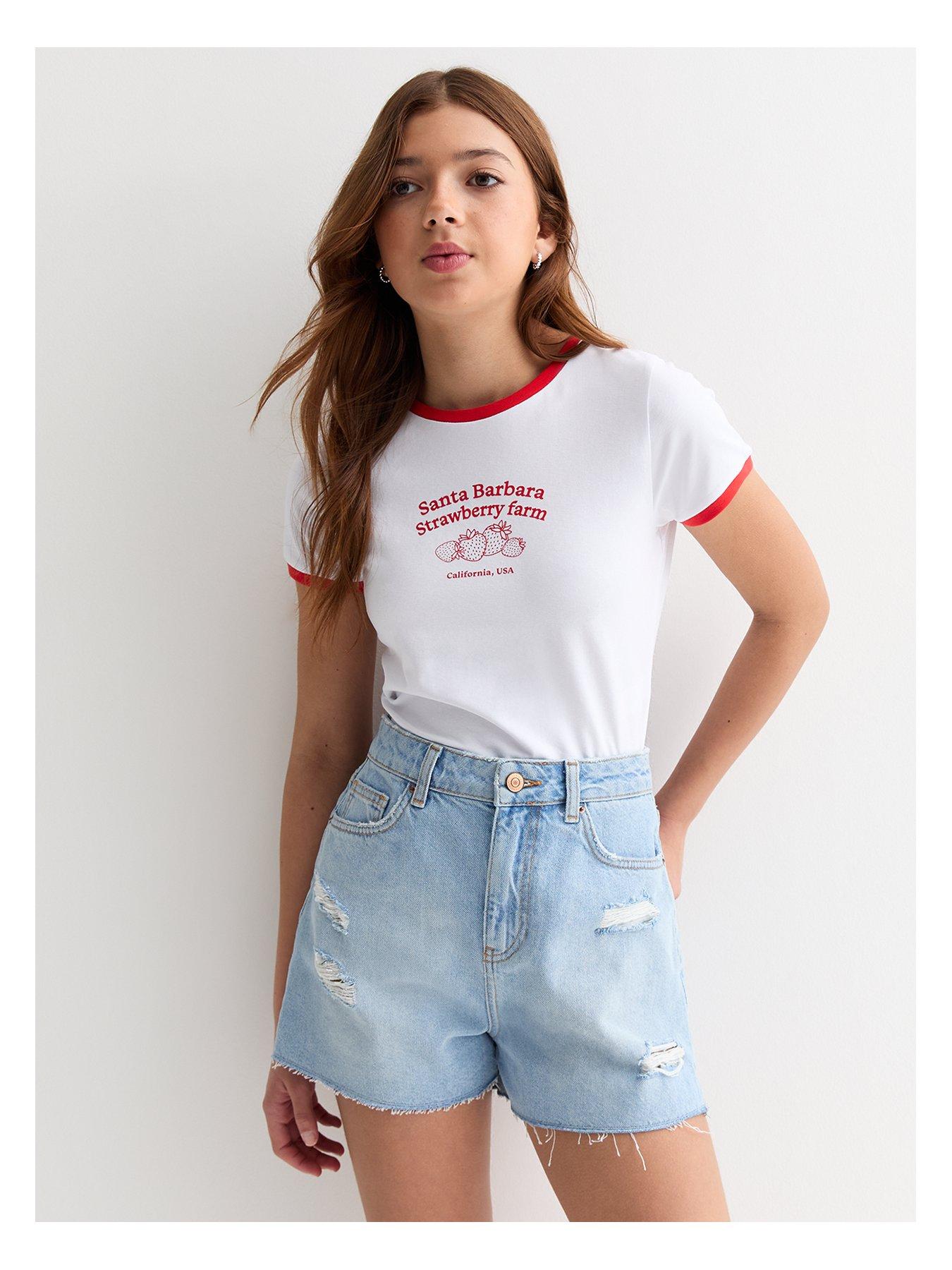 New Look 915 Girls Pale Blue Denim Ripped Mom Shorts | Very.co.uk