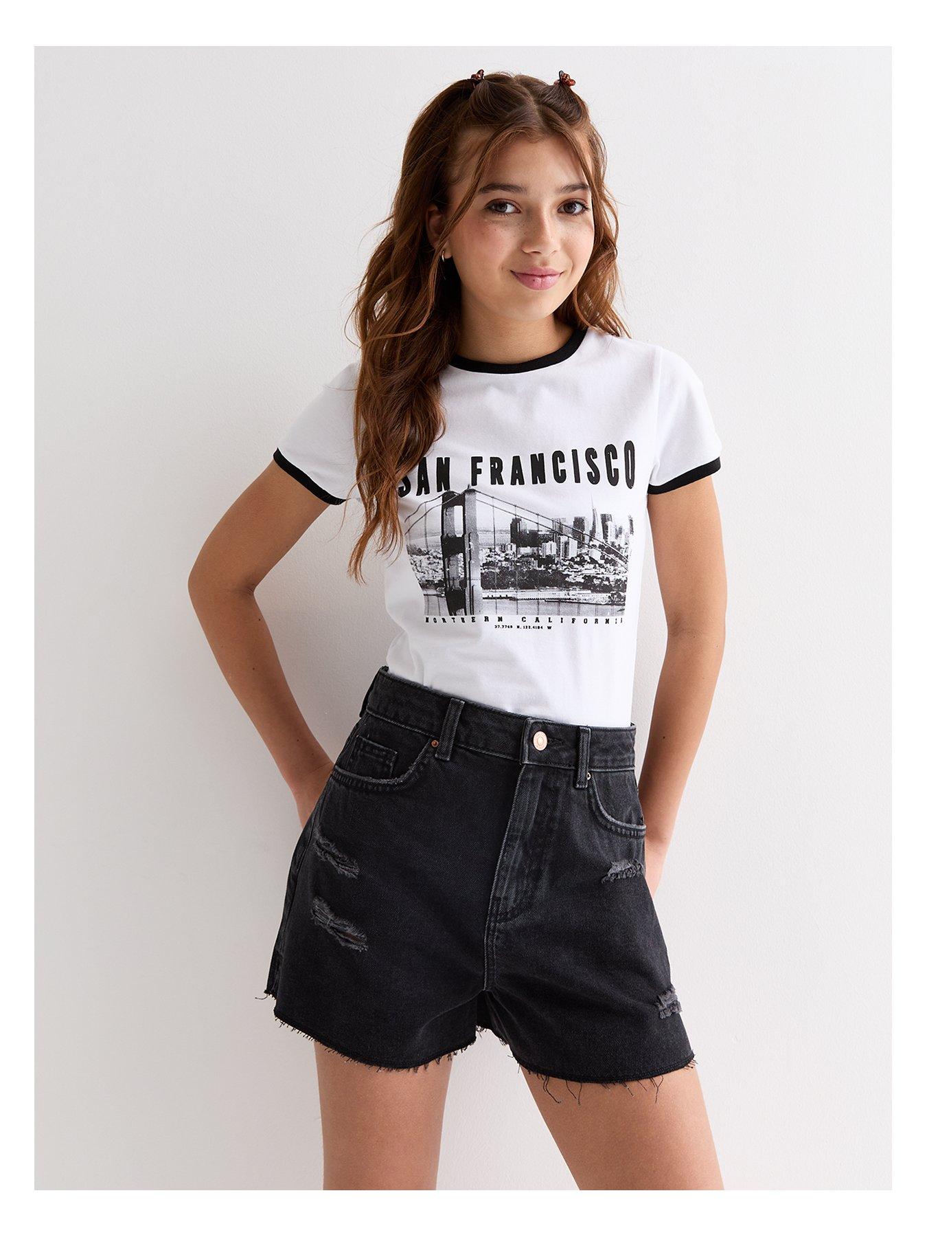 New Look 915 Girls Black Denim Ripped Mom Shorts very