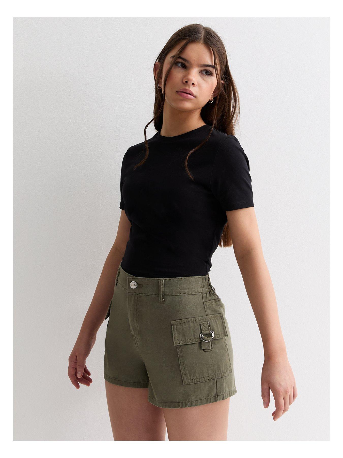 new-look-915-girls-khaki-cotton-cargo-shorts