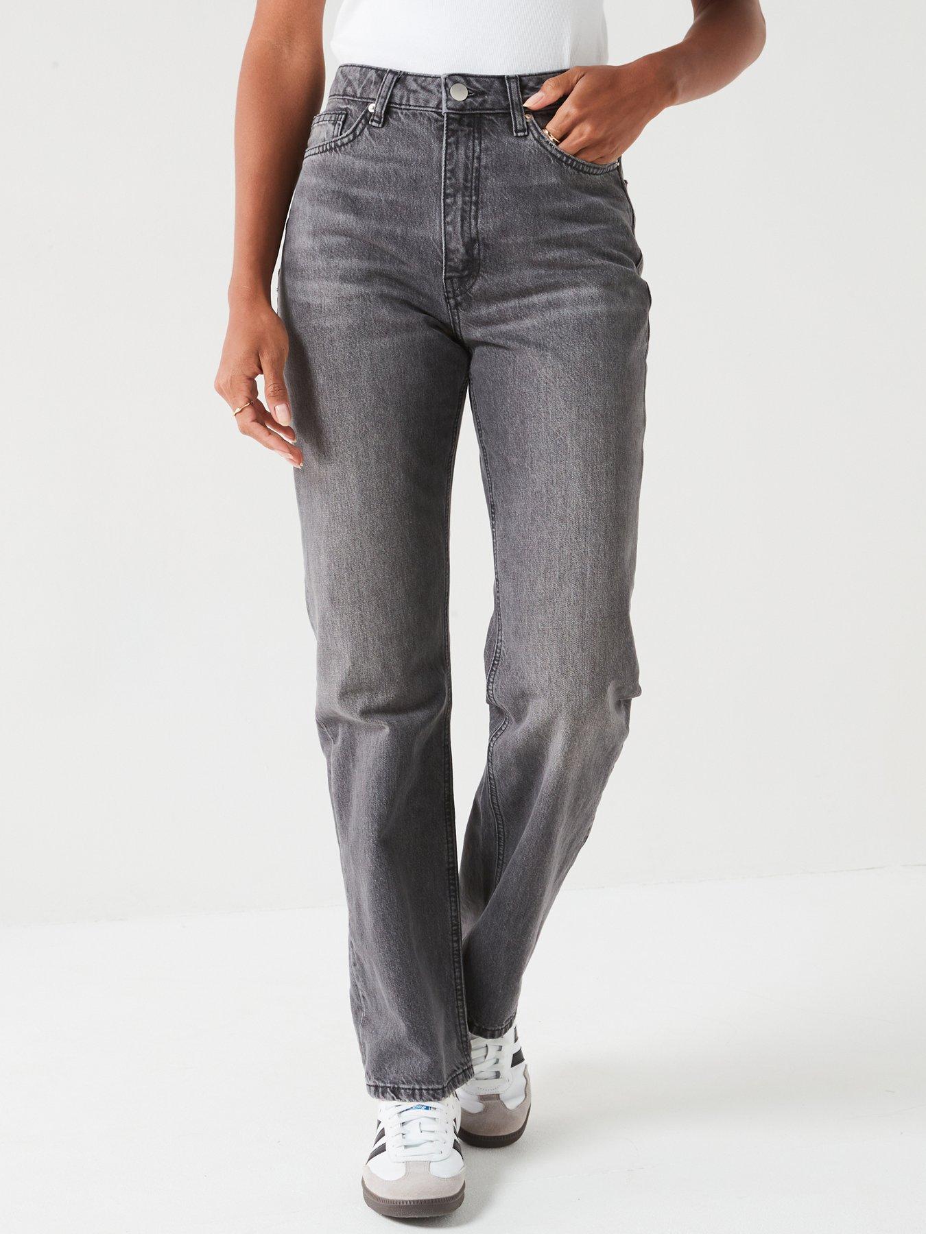 Ladies grey straight leg jeans hotsell