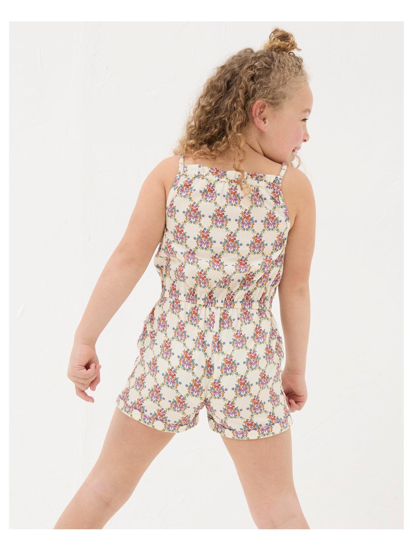 FatFace Girls Kari Floral Print Playsuit Natural White Very