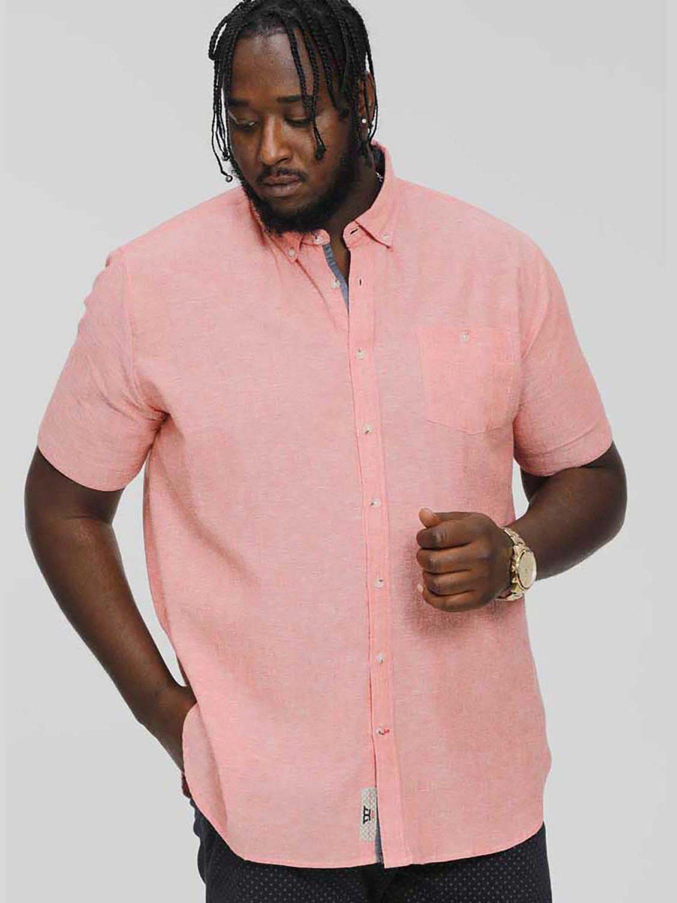 D555 Hazelwood Linen Mix Short Sleeved Shirt - Salmon
