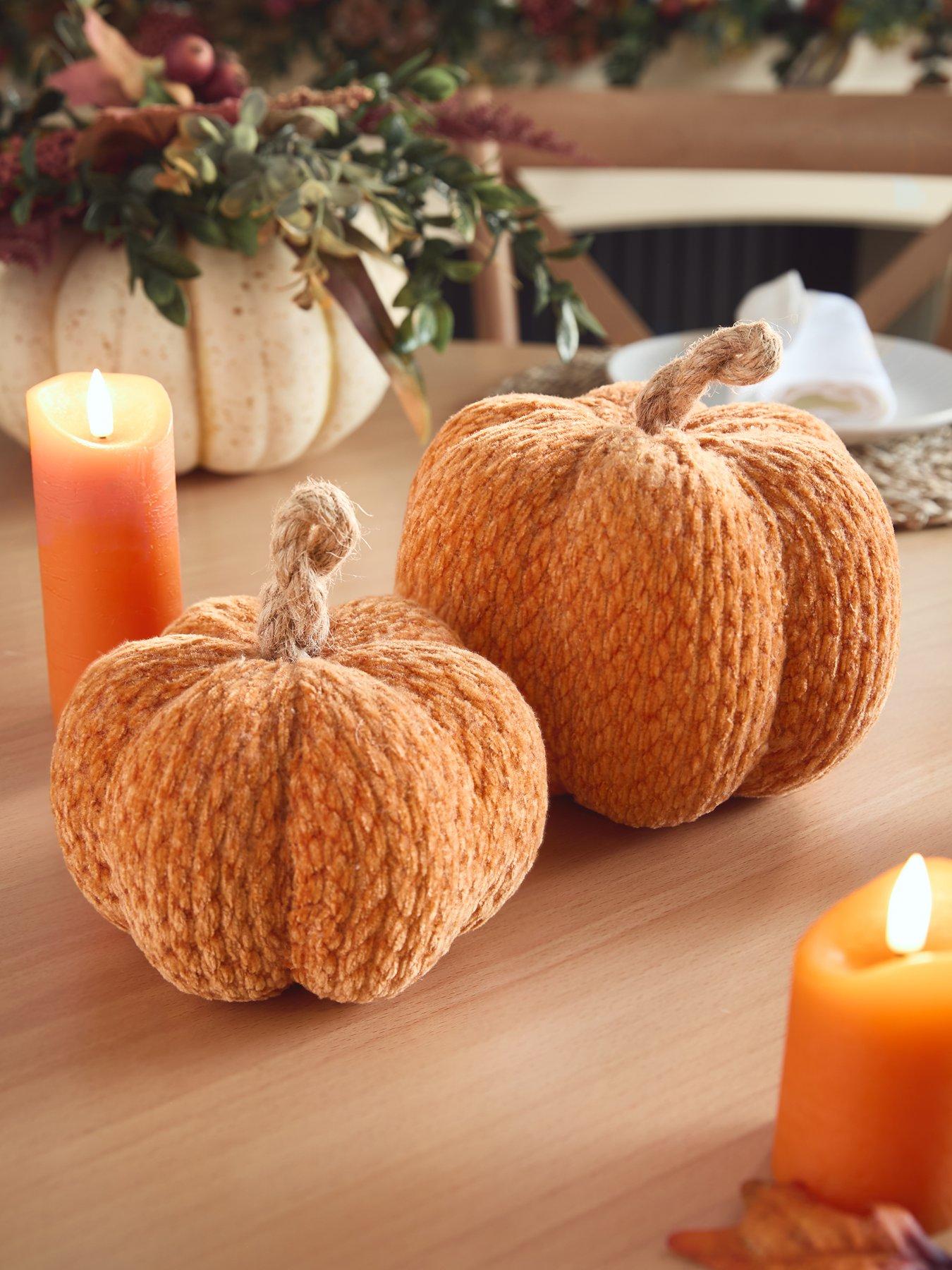 Product photograph of Very Home Set Of 2 Chenille Pumpkin Autumn Halloween Decorations from very.co.uk