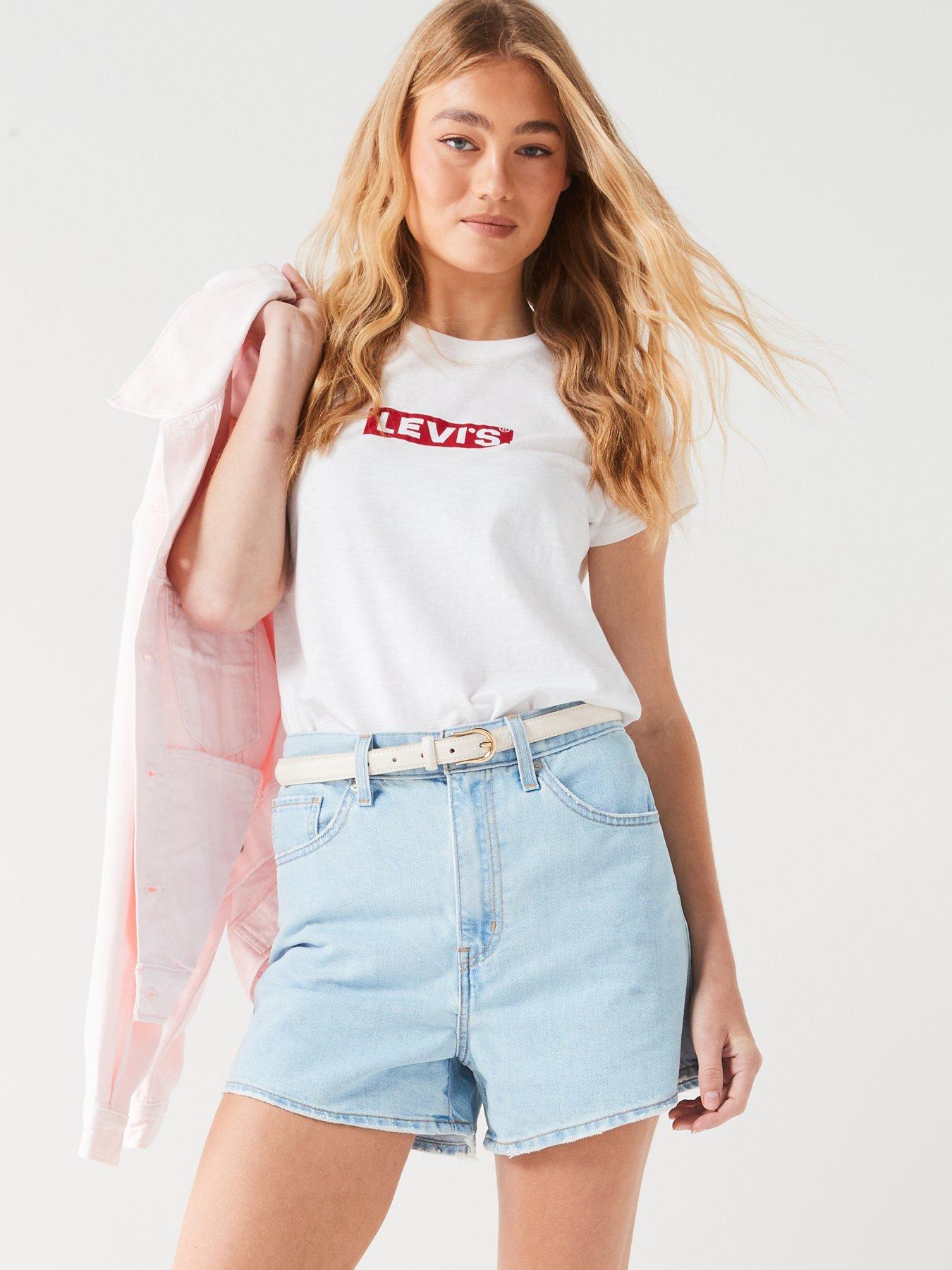 Levi's High Waisted Mom Denim Short Cool Me Down Blue Very