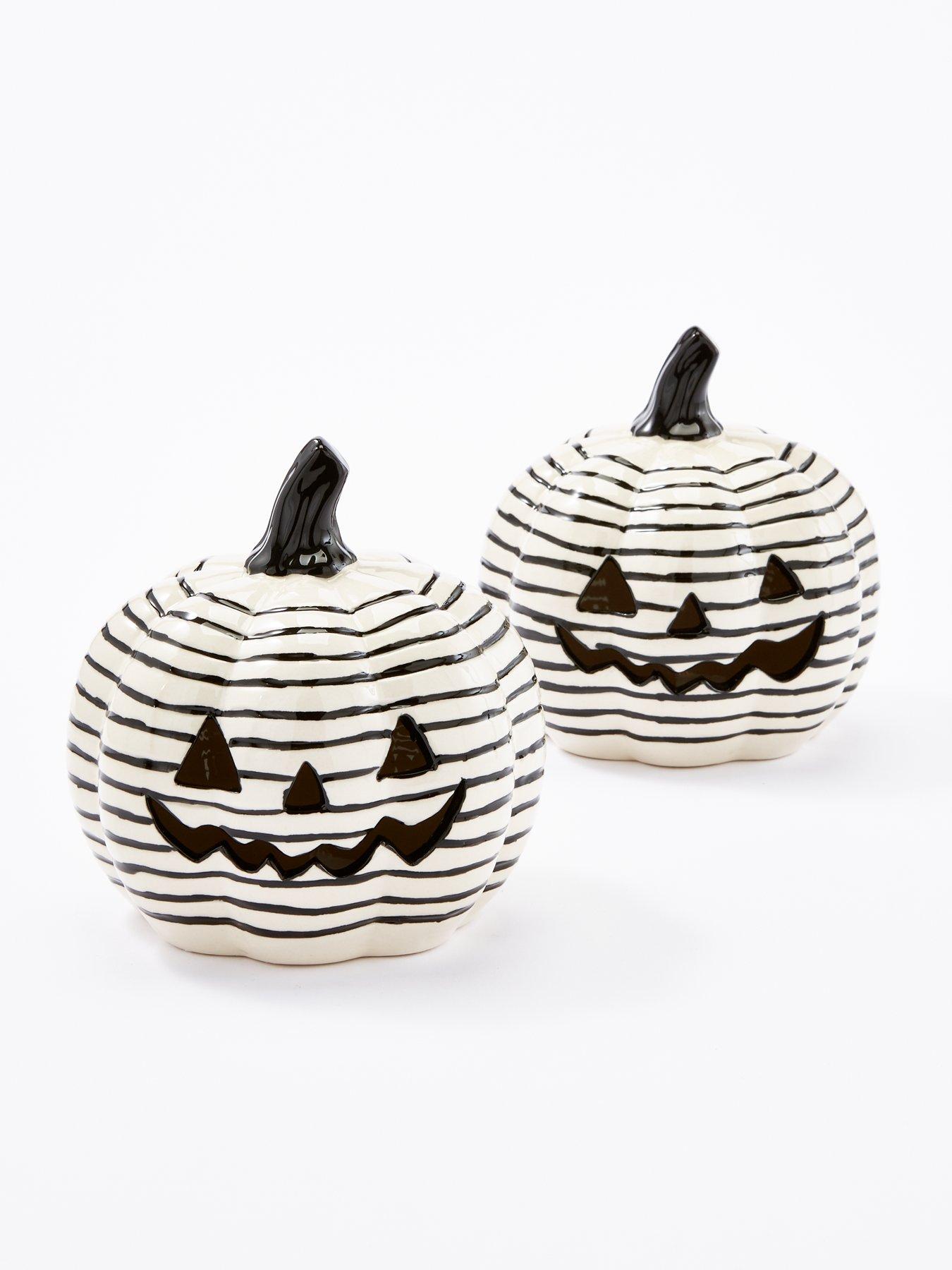 Image 2 of 6 of Very Home Set of 2 Light-Up Striped Ceramic Pumpkin Decorations