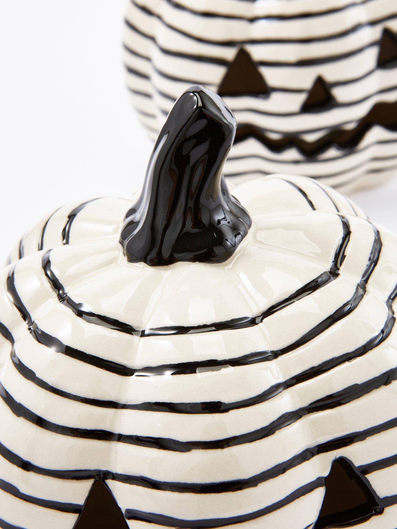 Image 6 of 6 of Very Home Set of 2 Light-Up Striped Ceramic Pumpkin Decorations