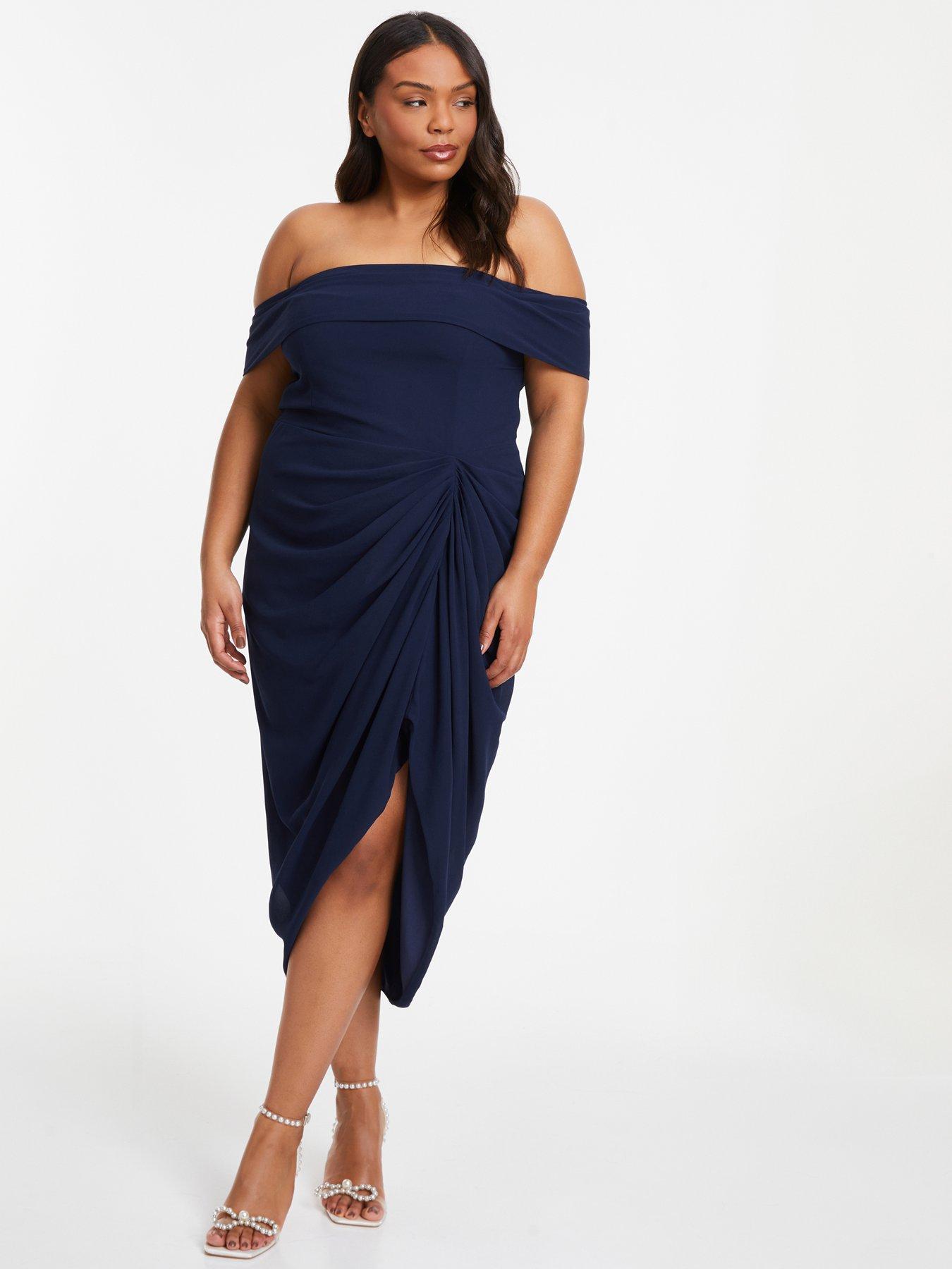 Quiz Curve Navy Chiffon Bardot Midi Dress Very