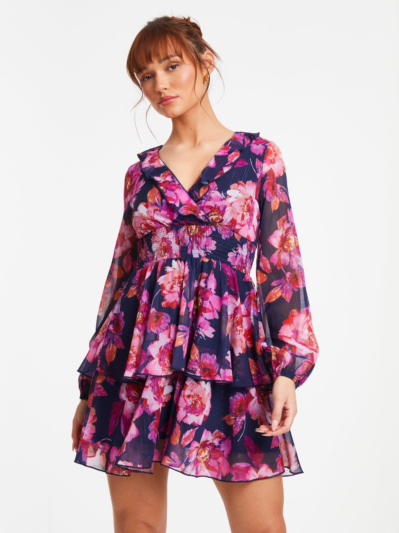 Quiz navy and pink floral store wrap dress