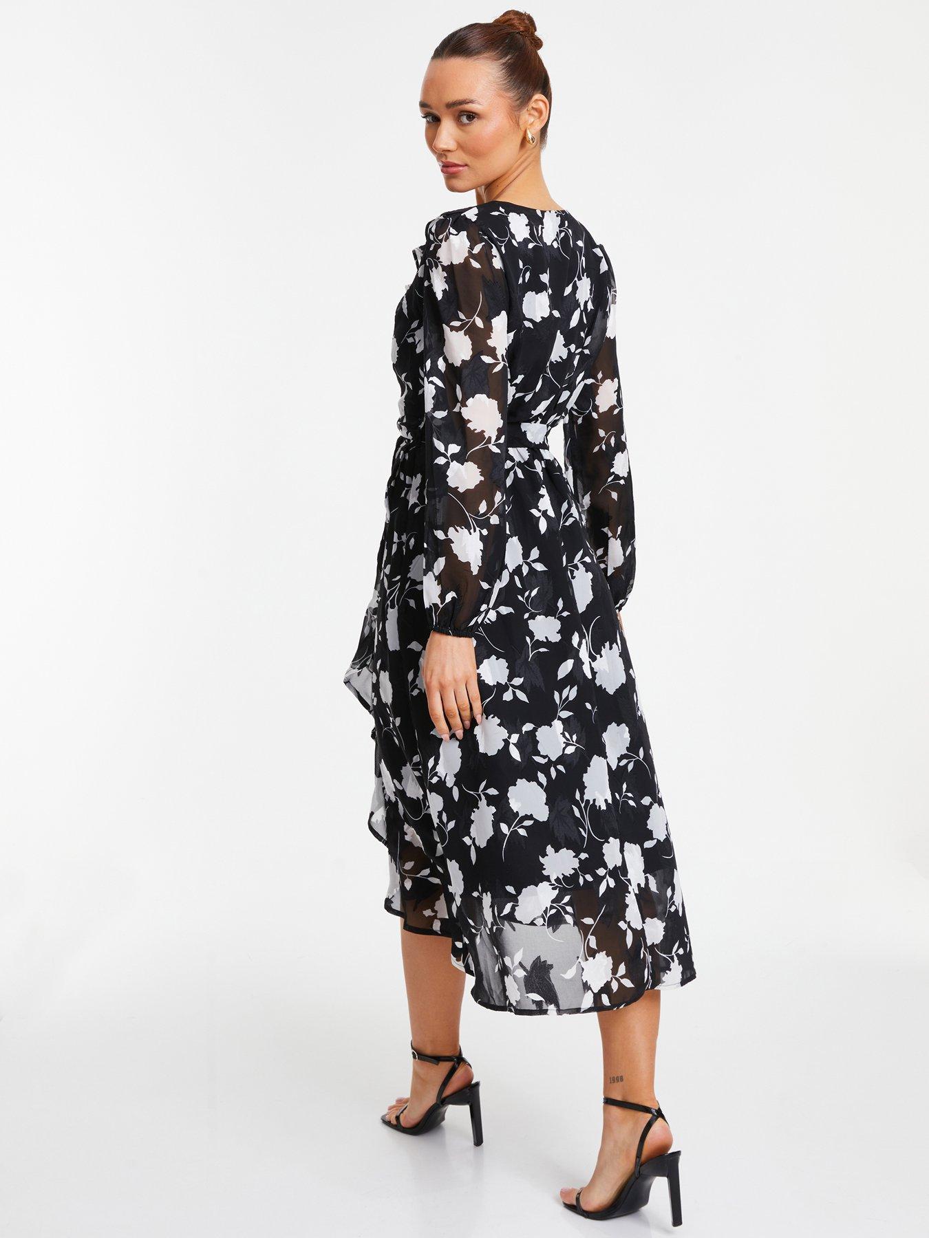 Quiz black floral hot sale print frill dress