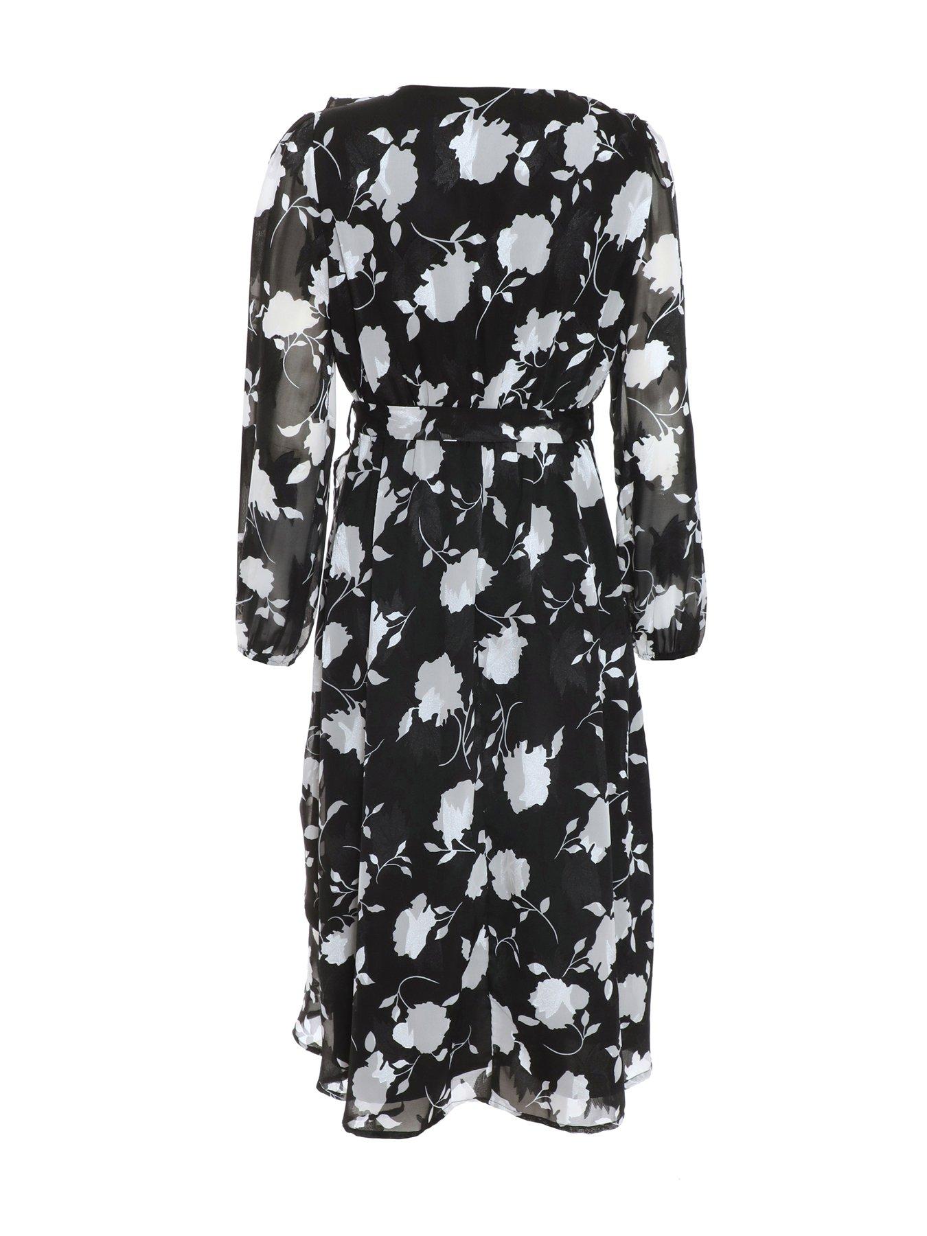 Quiz black floral print frill dress sales