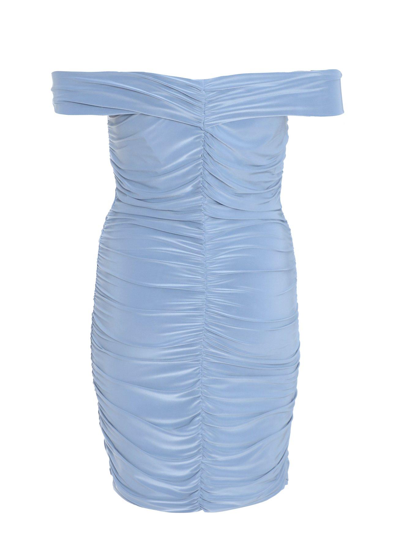 Image 5 of 6 of Quiz Pale Blue Knot Front Bardot Bodycon Mini Dress