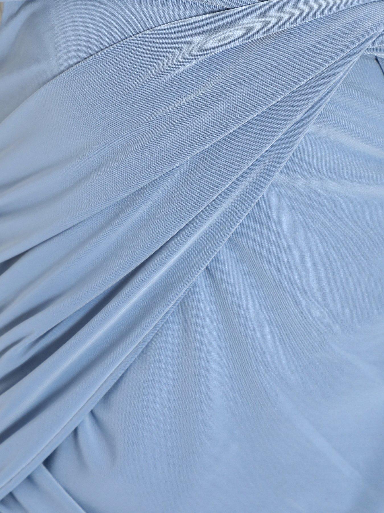 Image 6 of 6 of Quiz Pale Blue Knot Front Bardot Bodycon Mini Dress