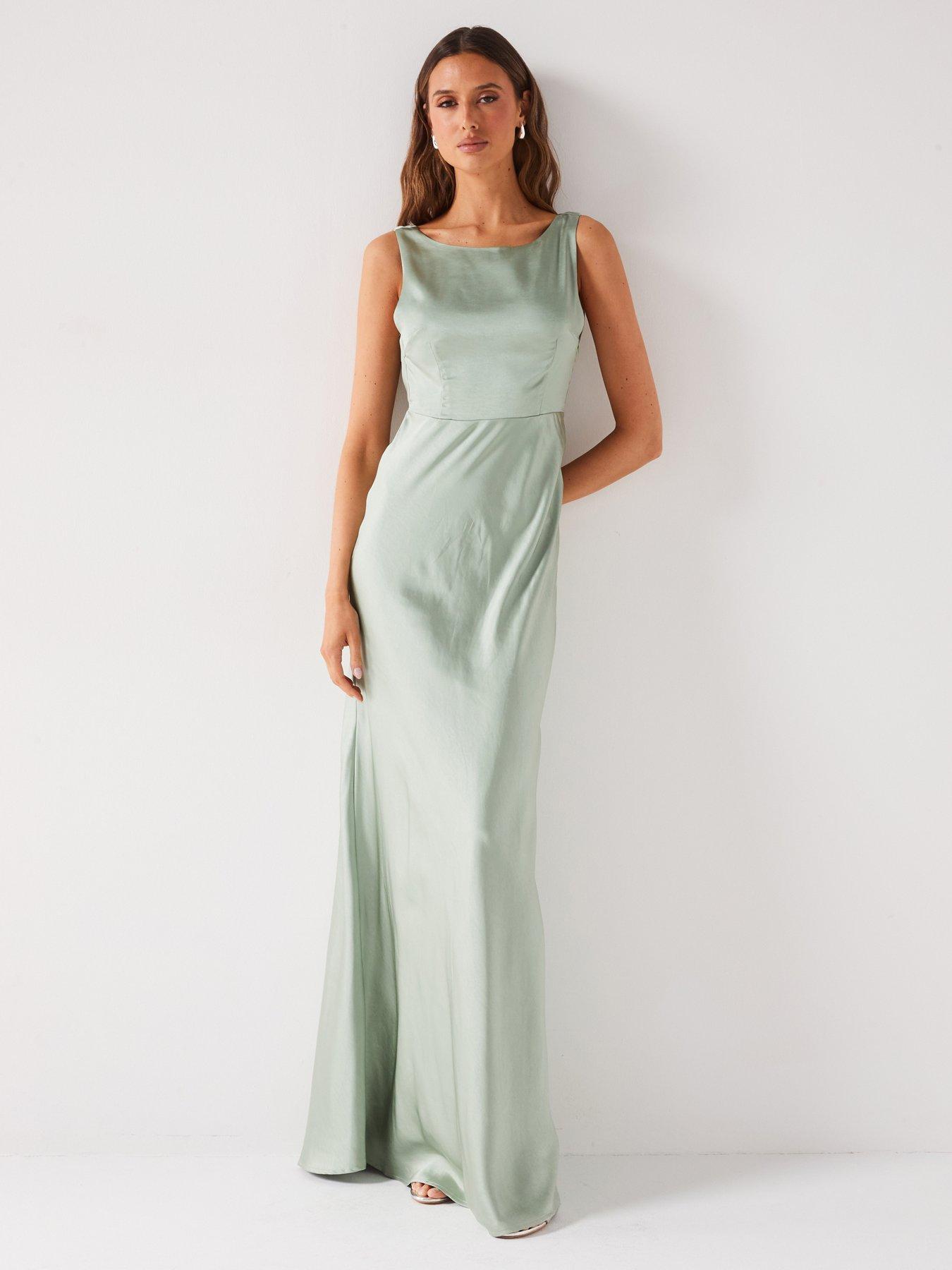 Six Stories Cowl Back Satin Bridesmaid Dress - Sage | Very.co.uk